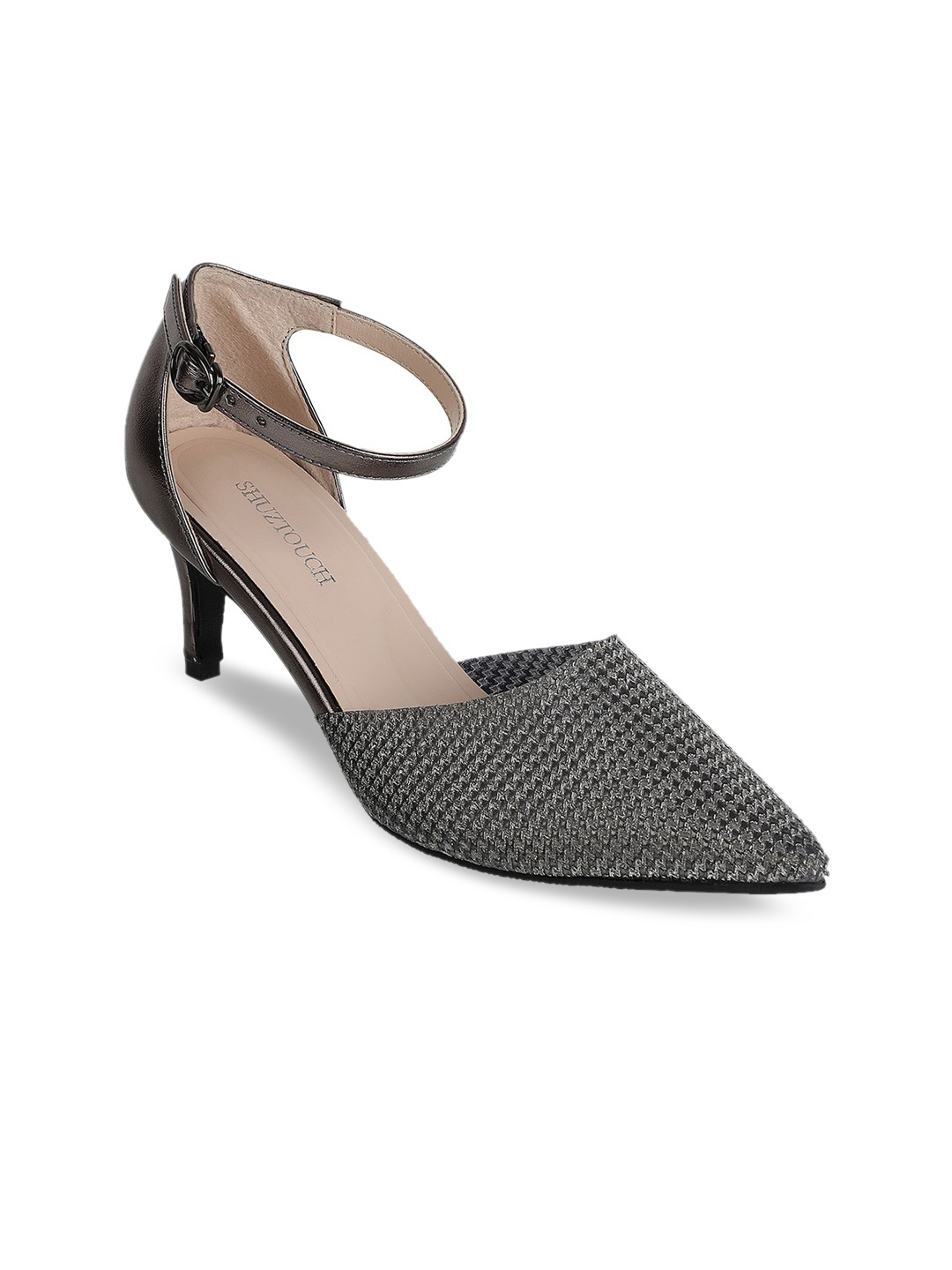 

SHUZ TOUCH Women Gunmetal-Toned Kitten Heels, Metallic