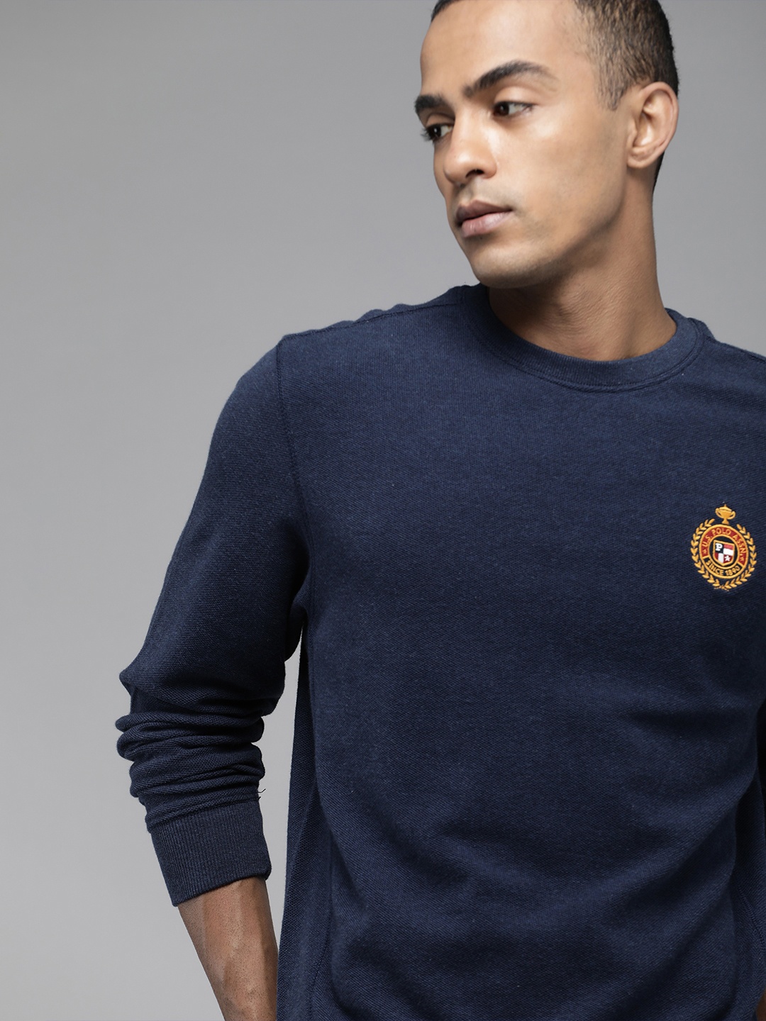 

U S Polo Assn Men Navy Blue Embroidery Detail Pure Cotton Sweatshirt