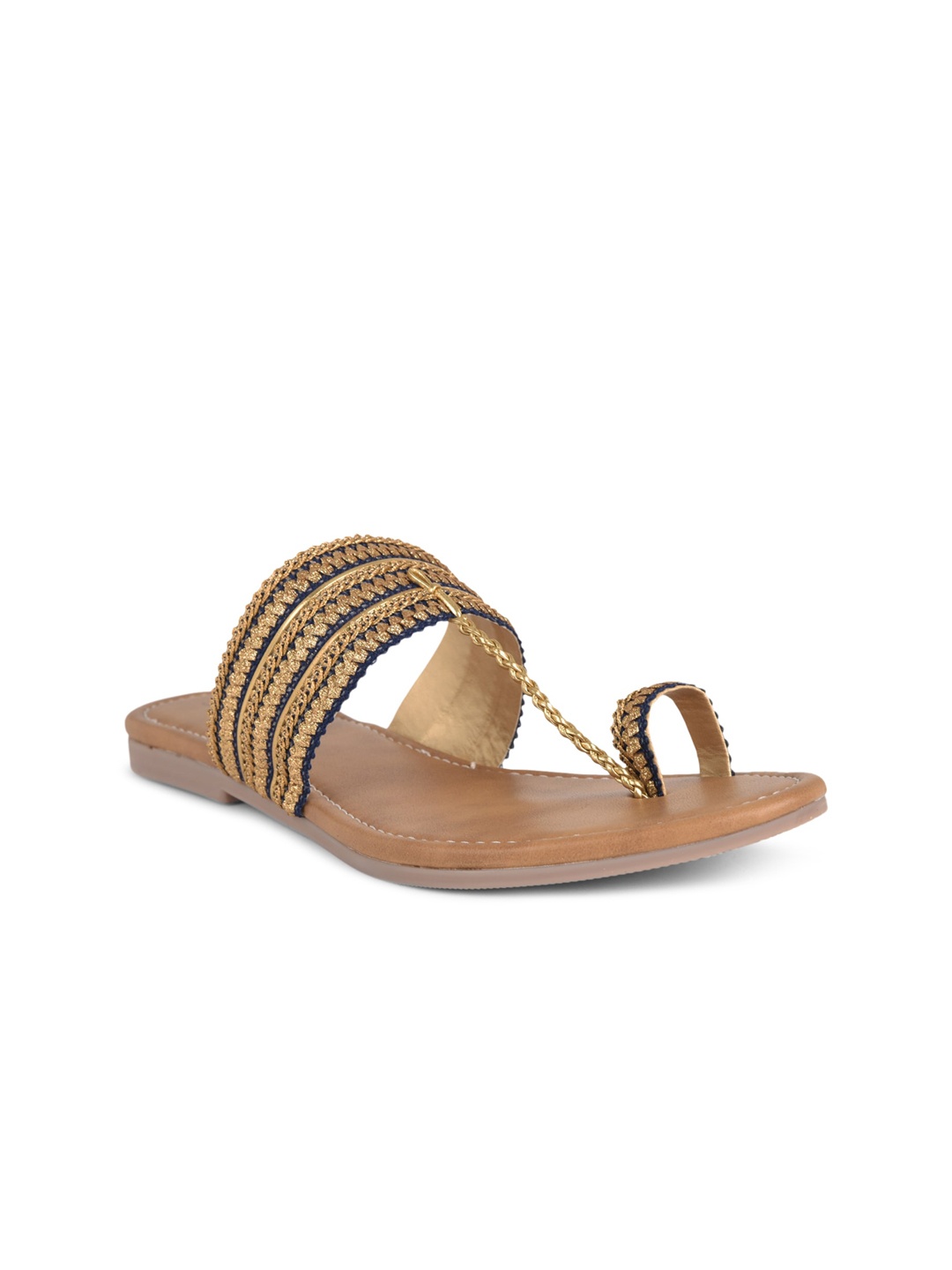 

SALARIO Women Gold-Toned & Navy Blue Striped One Toe Flats