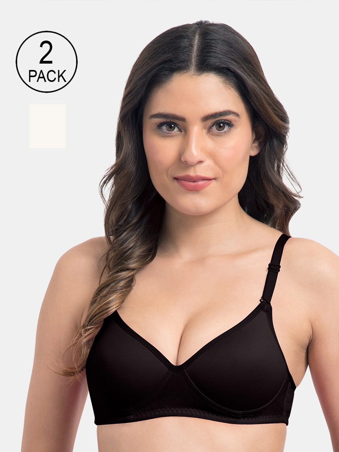 

Tweens Pack Of 2 Black & Off White Solid T-Shirt Bras - Non-Wired Lightly Padded