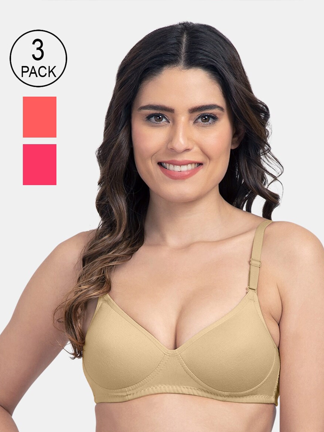 

Tweens Woman Pack of 3 Beige Pink&Coral Lightly Padded T-shirt Bra-TW-91301-3PC-SK-CRL-DPK