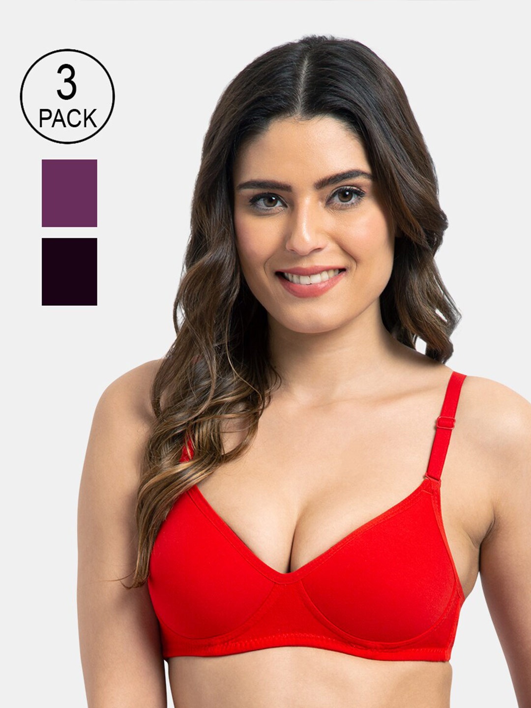 

Tweens Women Pack of 3 Red, Magenta & Black Padded T-Shirt Bras