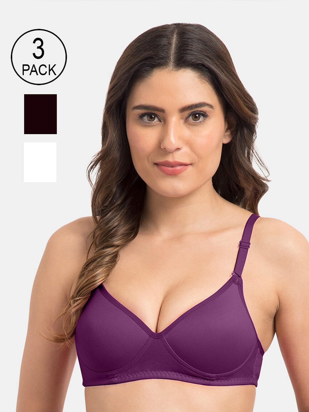 

Tweens Pack Of 3 Magenta & Black Solid T-Shirt Bras - Non-Wired Lightly Padded