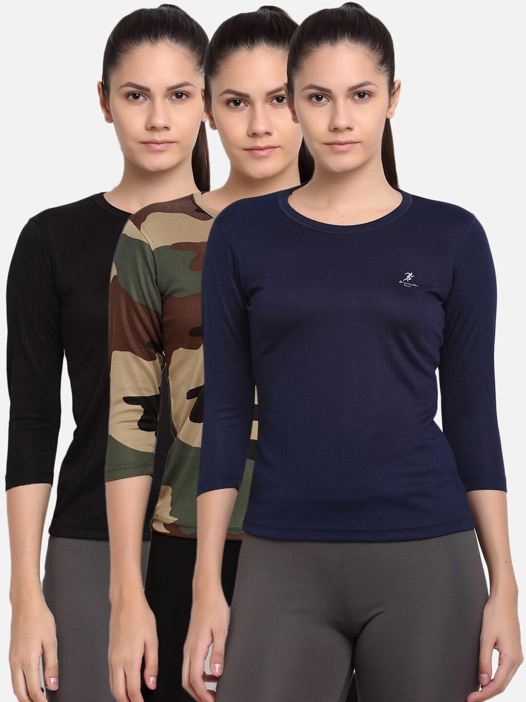 

ARMISTO Women Pack Of 3 Dri-FIT Slim Fit T-shirts, Navy blue