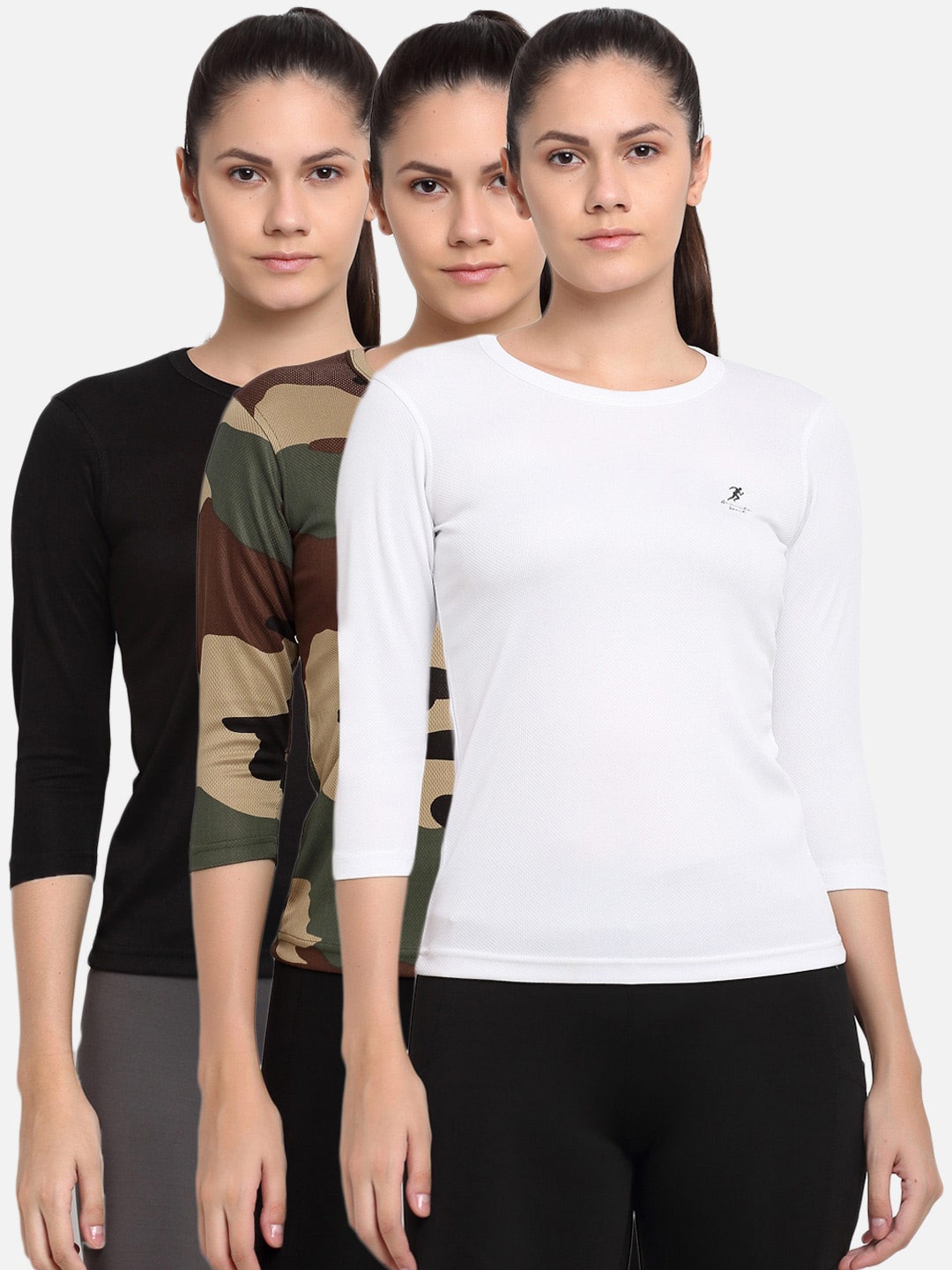 

ARMISTO Women Pack Of 3 Dri-Fit Slim Fit Training or Gym T-shirt, White
