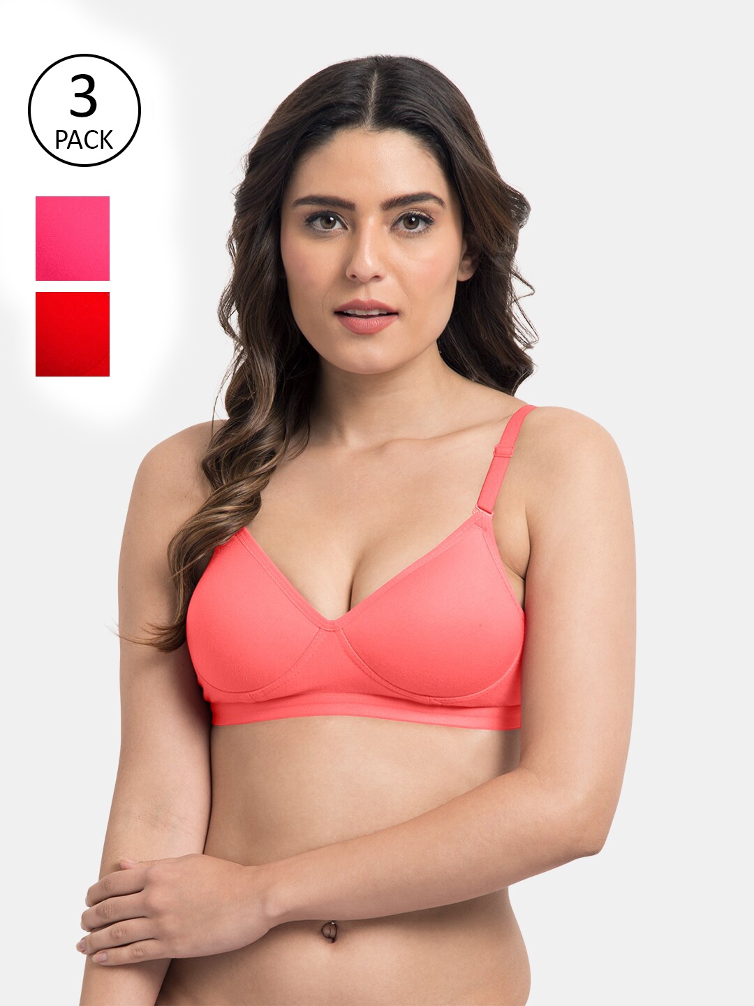 

Tweens Women Pack of 3 Solid Padded Bra, Coral