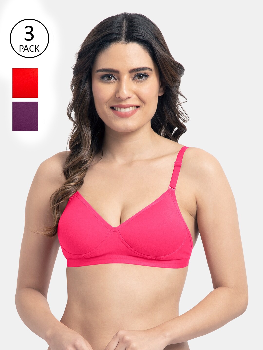

Tweens Pack of 3 Pink & Red Solid Non Wired Full Coverage T-shirt Bra