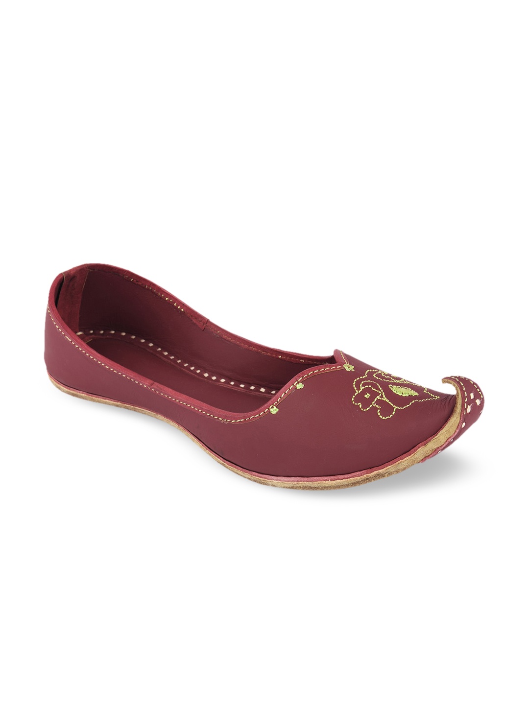 

DESI COLOUR Women Maroon Embroidered Mojaris