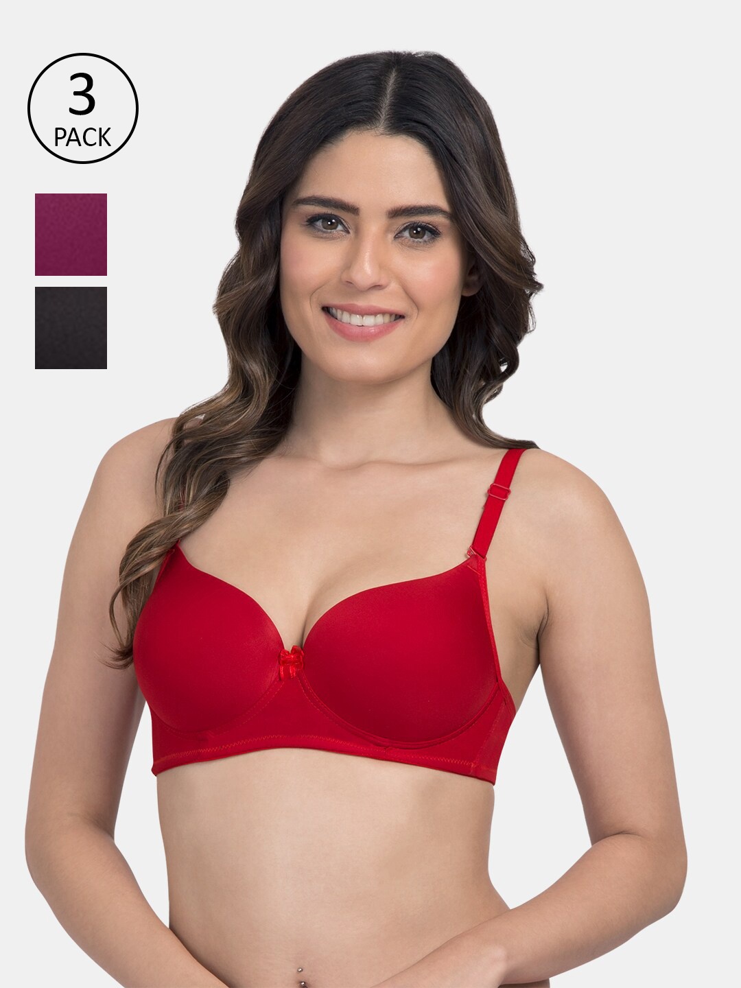 

Tweens Woman Pack of 3 Red Magenta&Black Heavily Padded T-shirt Bra-TW-91570-3PC-RD-MG-BLK