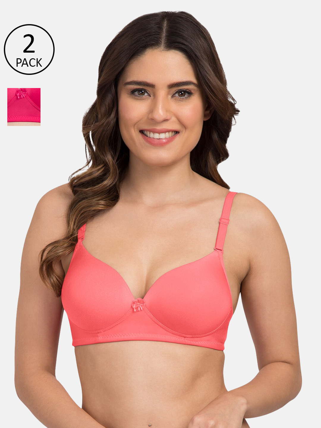 

Tweens Pack of 2 Coral & Pink Solid Non Wired Full Rim T-shirt Bra TW-91570-CRL-2PC