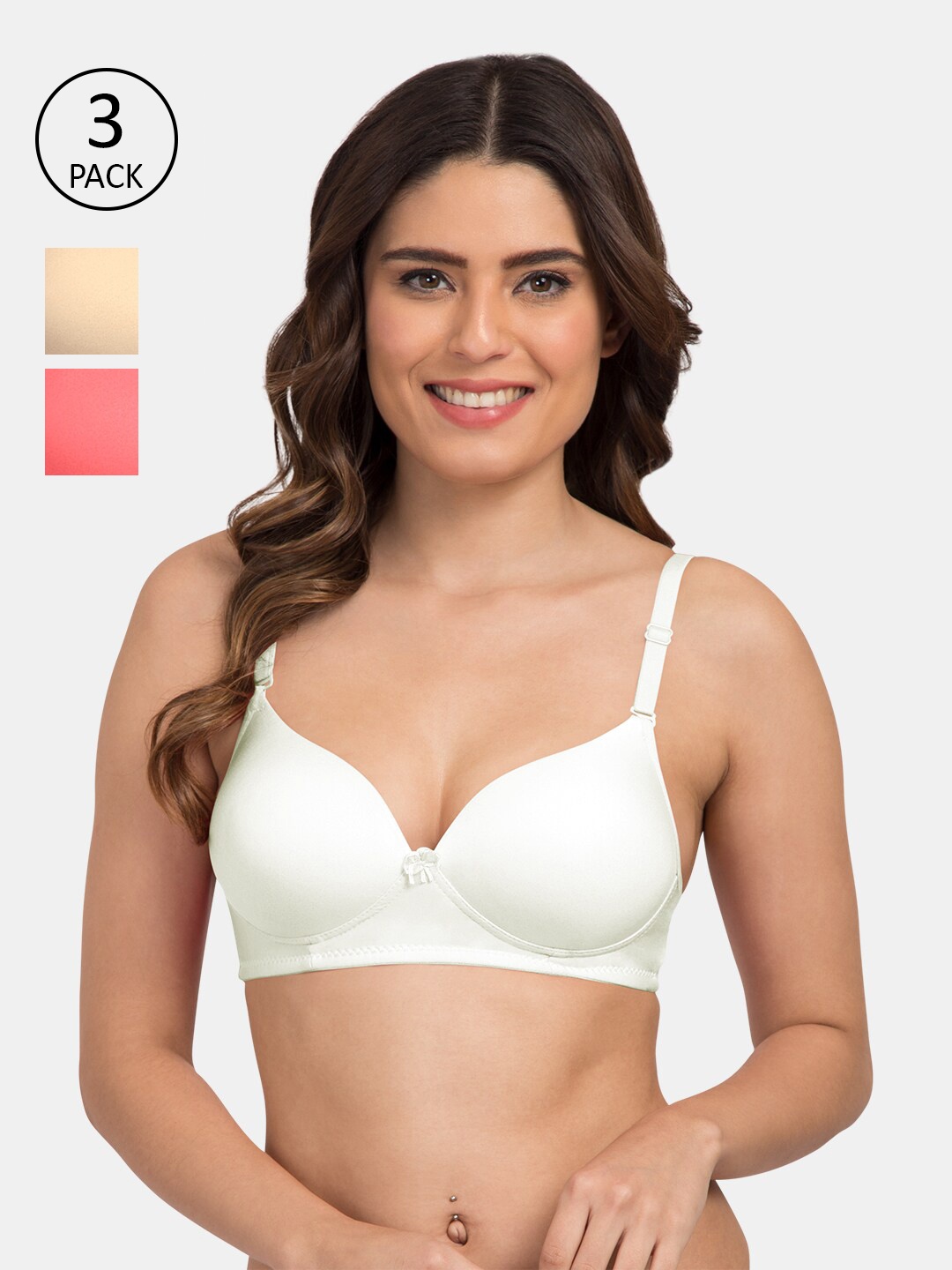 

Tweens Pack Of 3 Off White & Orange Solid T-Shirt Bras - Nonwired Heavily Padded
