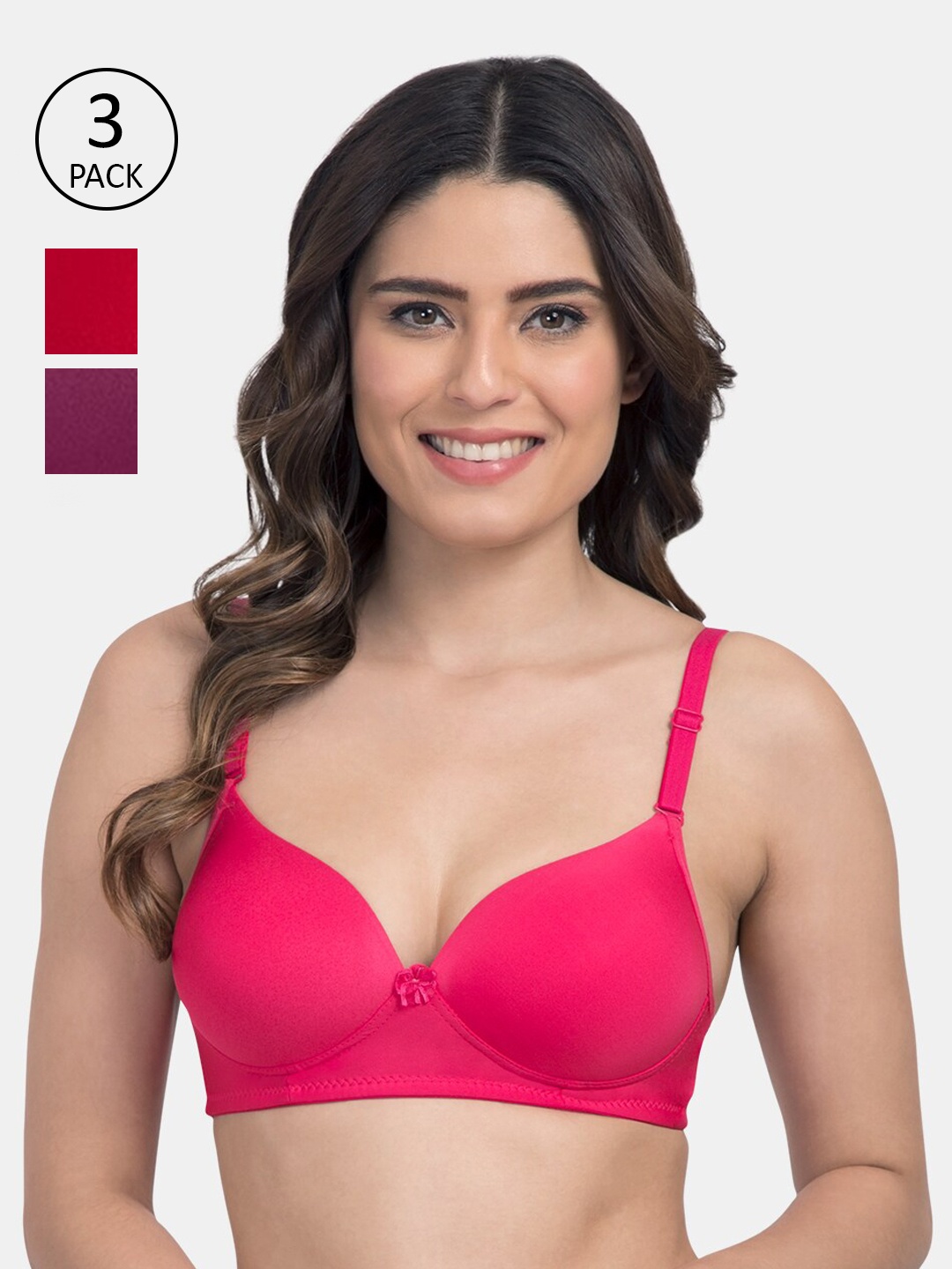 

Tweens Woman Pack of 3 Pink Magenta& Red Heavily Padded T-shirt Bra-TW-91570-3PC-DPK-RD-MG