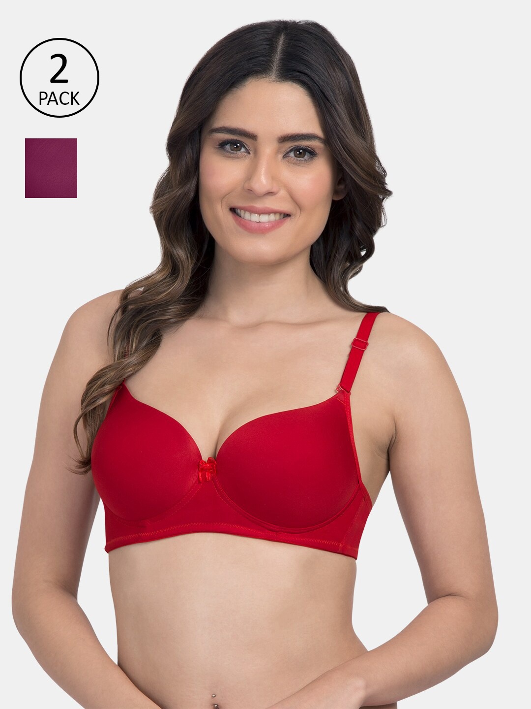 

Tweens Women Red & Violet Pack Of 2 Solid T-Shirt Bras