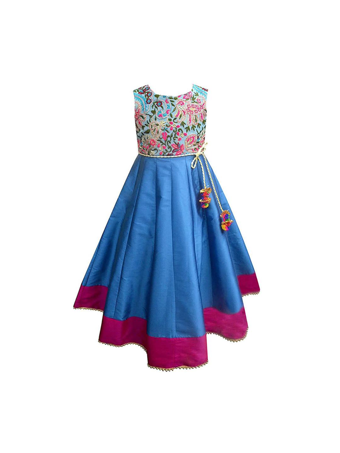 

A.T.U.N. Girls Turquoise Blue & Pink Ethnic Motifs Embroidered Ethnic Maxi Dress