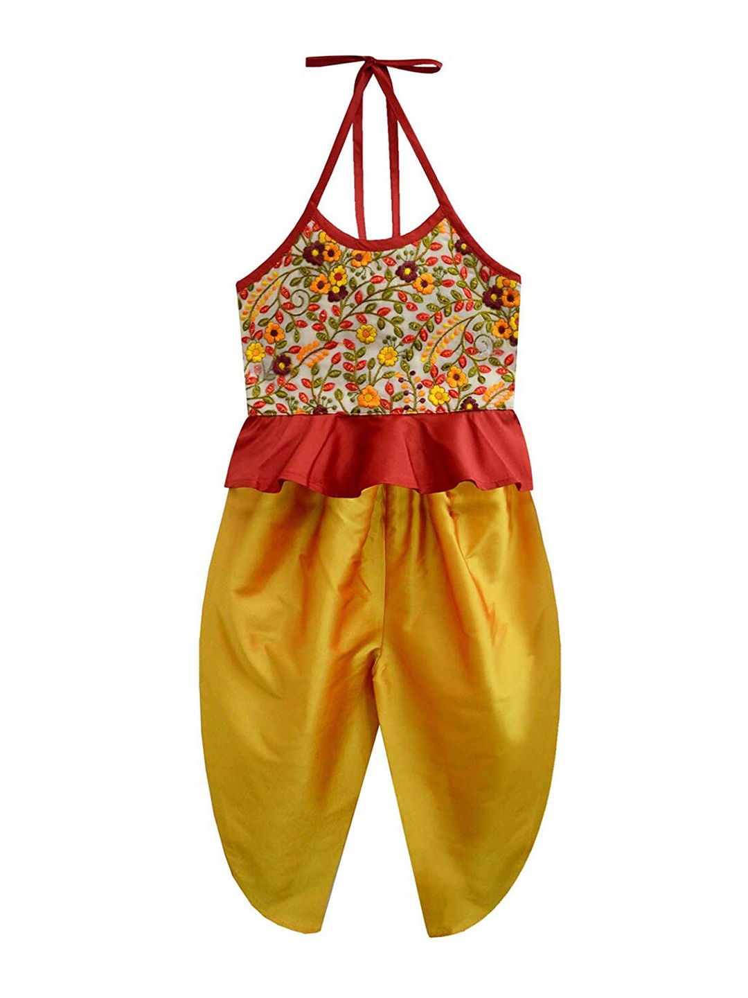 

A T U N Girls Yellow & Red Top with Dhoti Pants