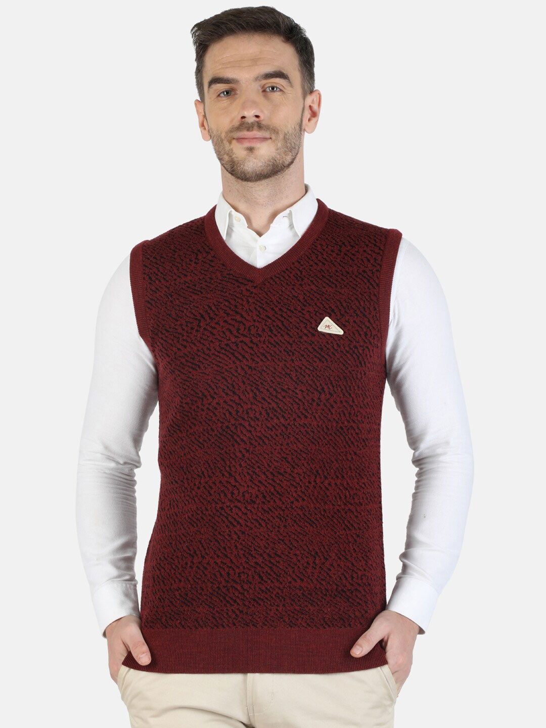 

Monte Carlo Men Maroon & Black Animal Printed Sweater Vest