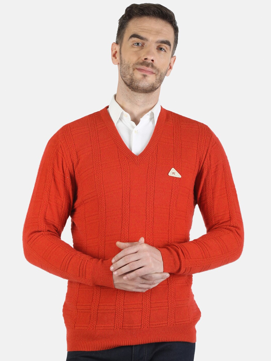 

Monte Carlo Men Orange Cable Knit Woollen Pullover Sweater
