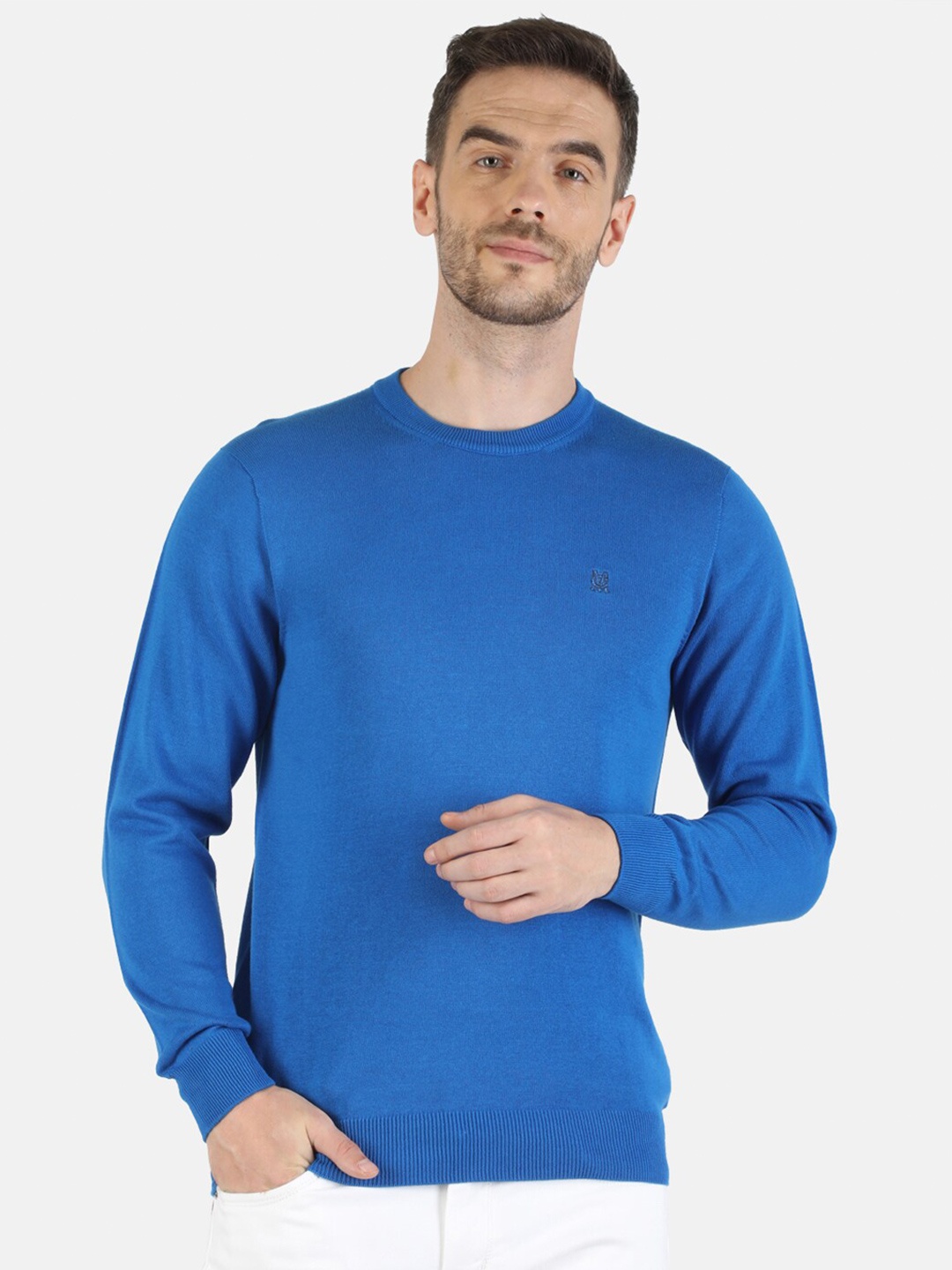 

Monte Carlo Men Blue Cotton Pullover Sweater