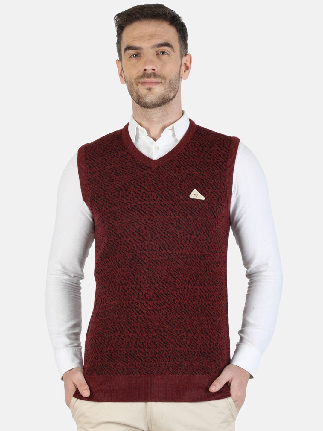 

Monte Carlo Men Maroon & Black Animal Printed Sweater Vest