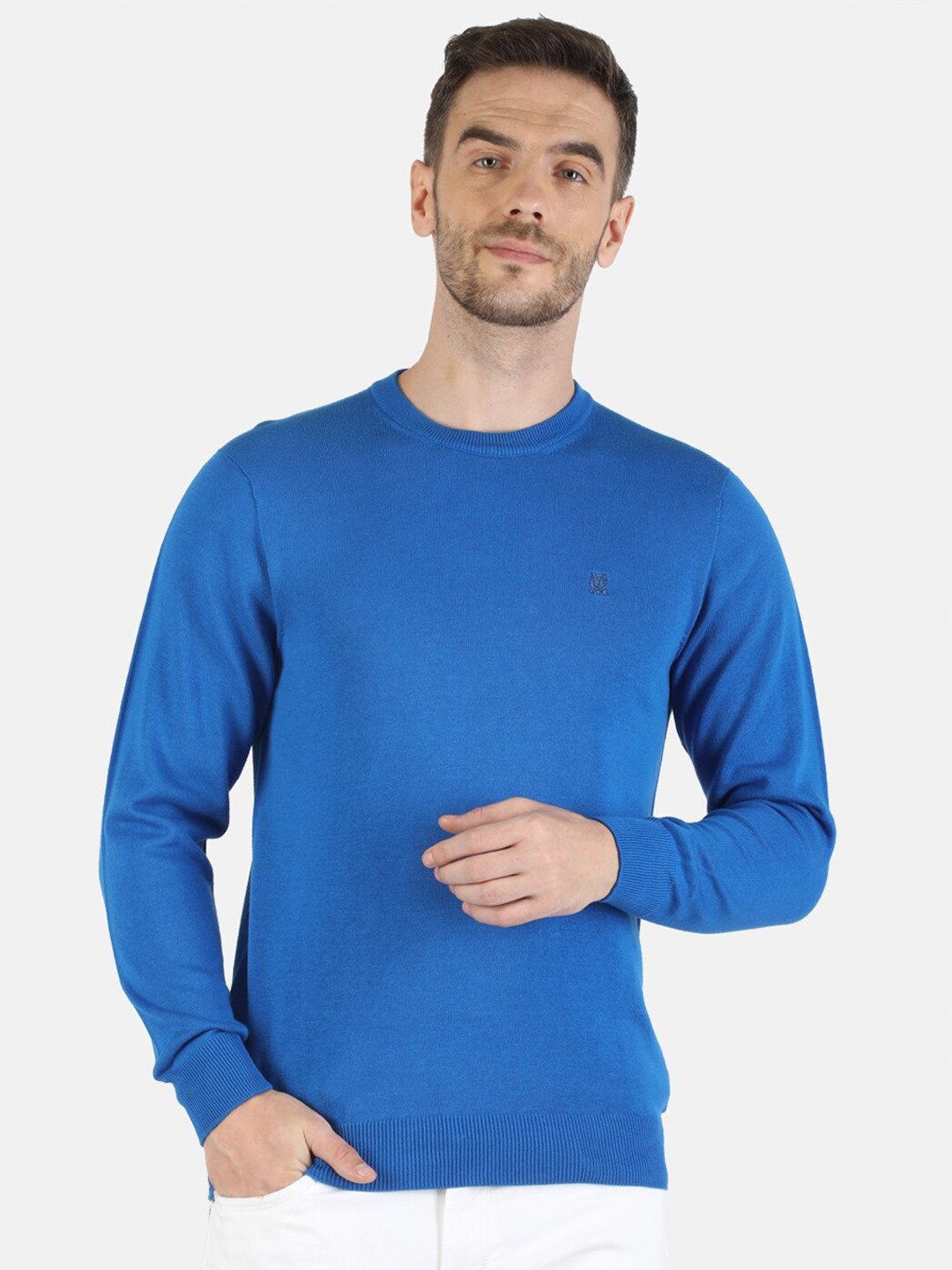 

Monte Carlo Men Blue Cotton Pullover Sweater