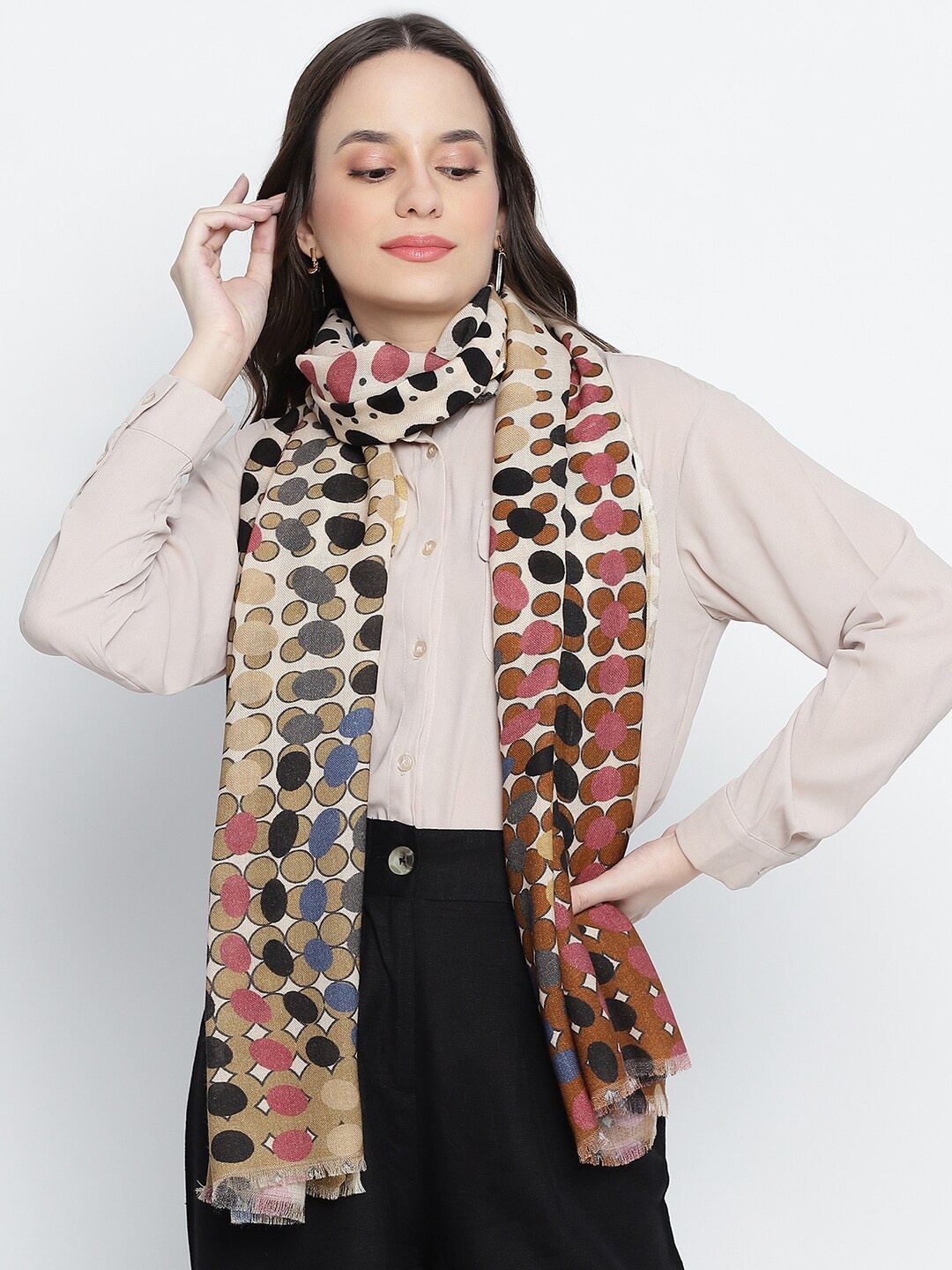 

SHINGORA Women Beige Wool Printed Stole