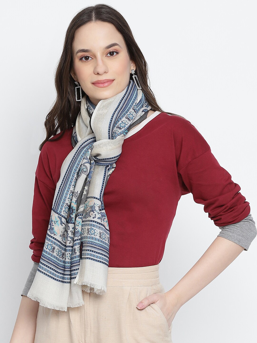 

SHINGORA Women Grey & Blue Printed Stole