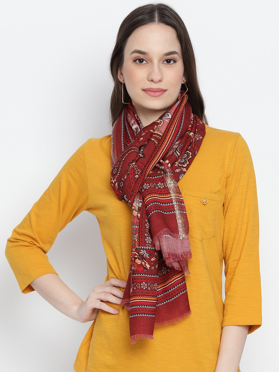 

SHINGORA Women Maroon Printed Stole