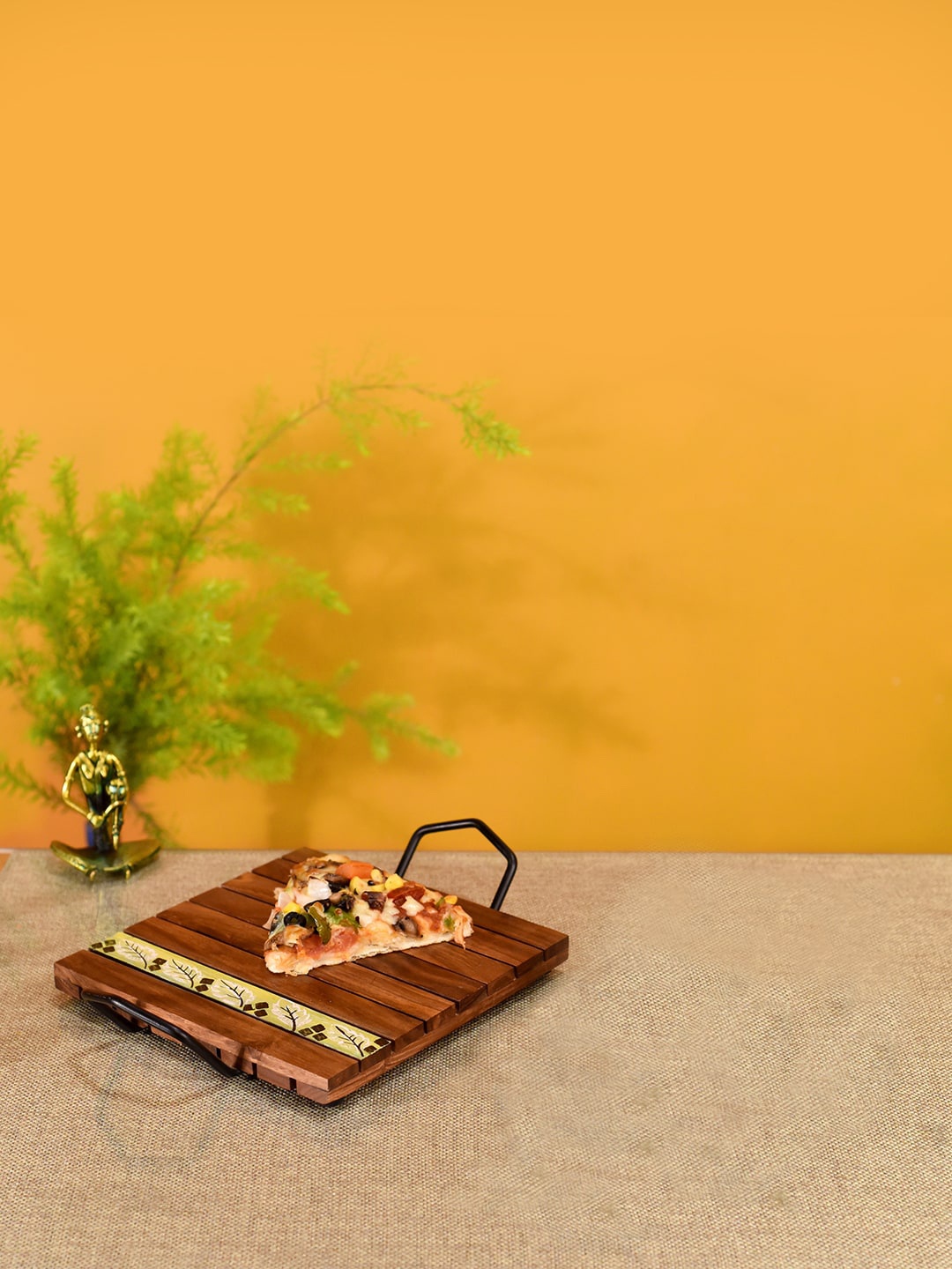 

AAKRITI ART CREATIONS Brown & Yellow Printed Leaf Of Nature Printed Snack Tray
