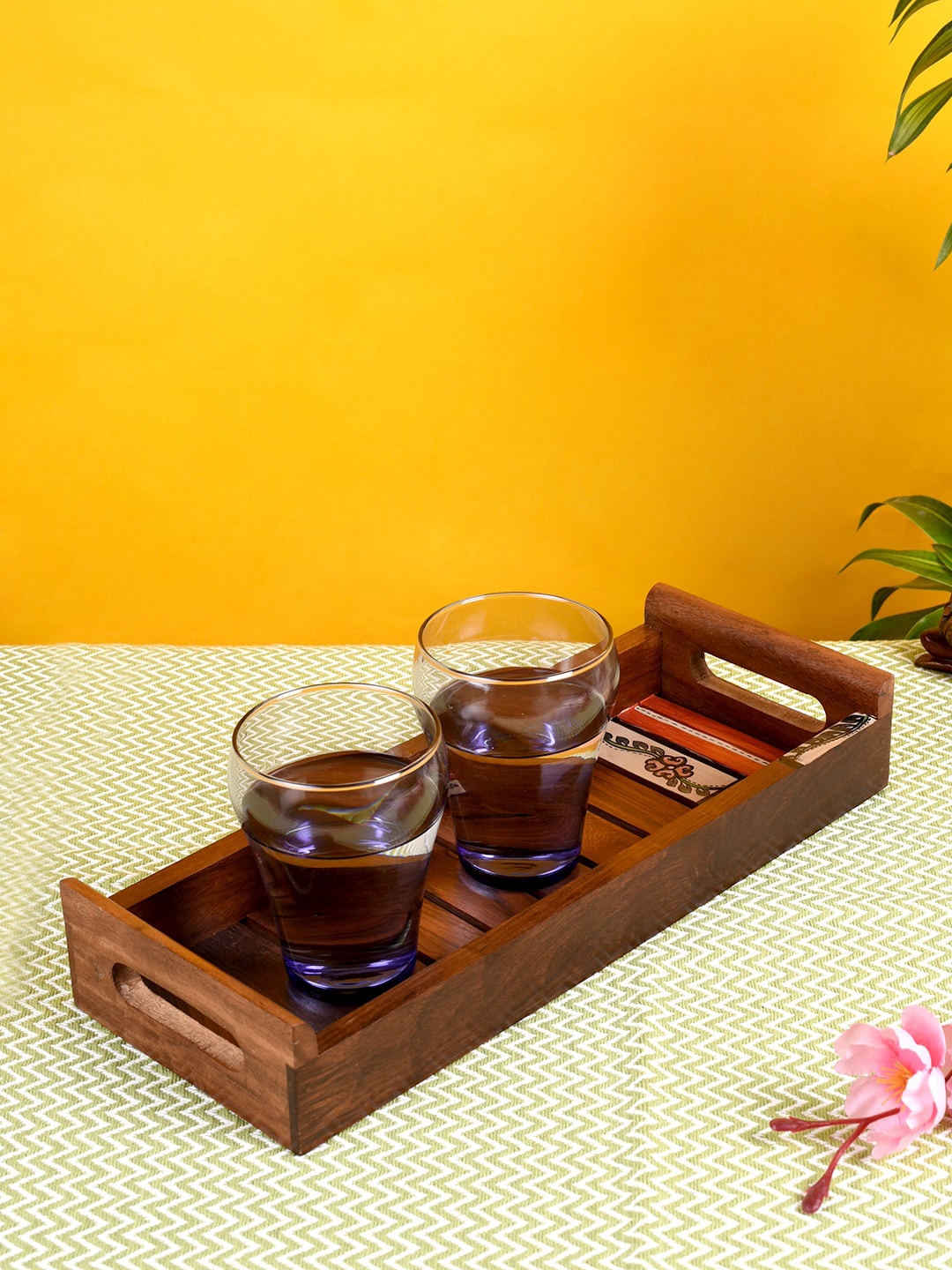 

AAKRITI ART CREATIONS Brown Sheesham Wood Handpainted Tray