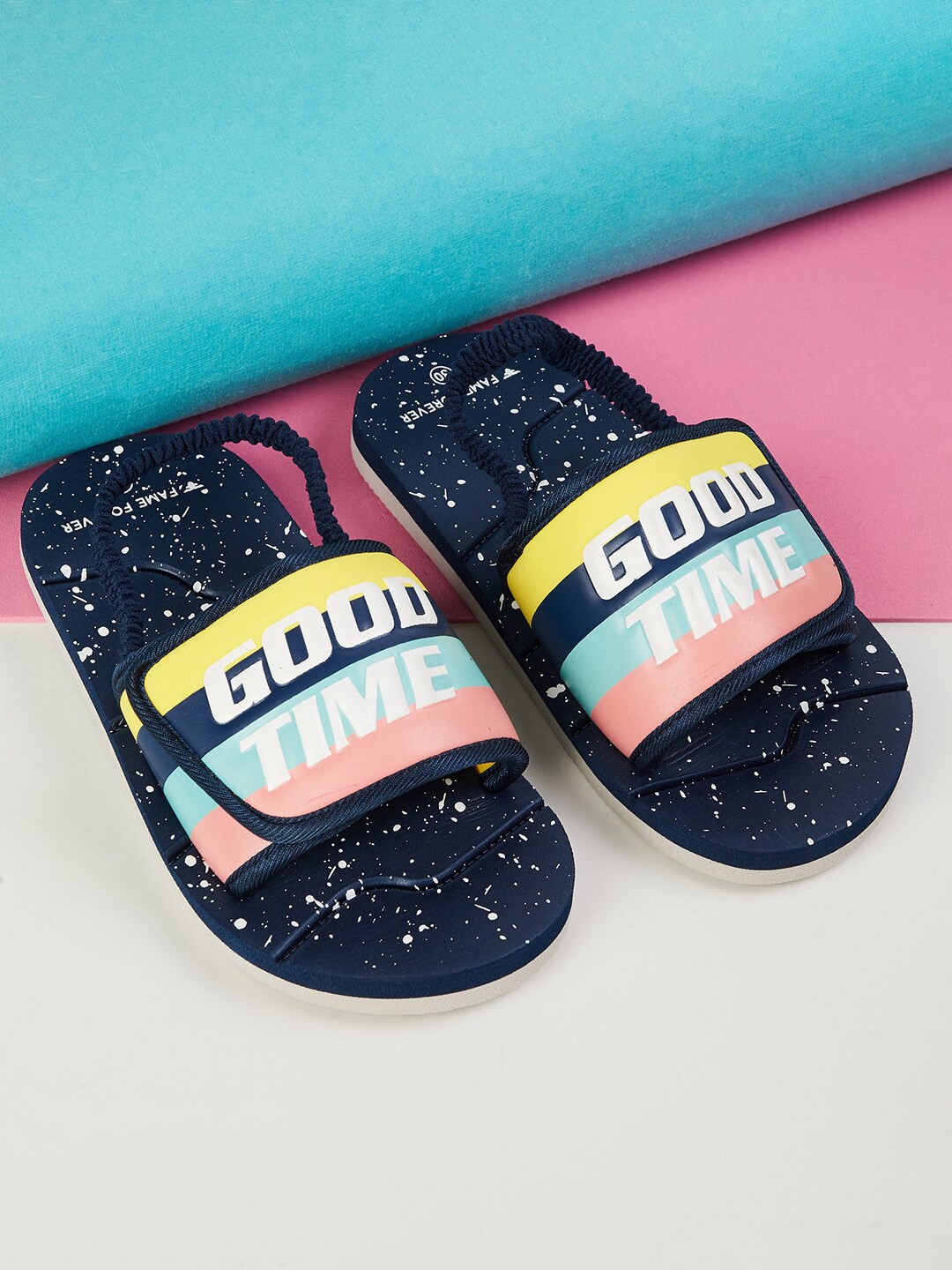 

Fame Forever by Lifestyle Boys Navy Blue & White Printed Rubber Slip-On