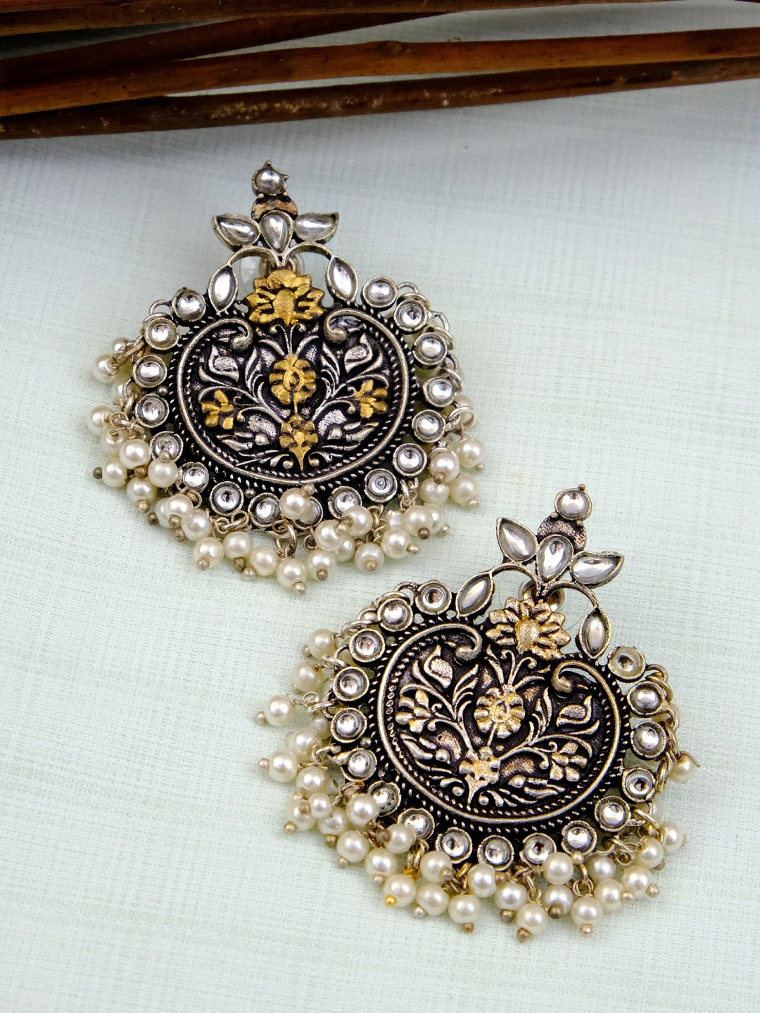 

Crunchy Fashion Silver-Plated Silver-Toned Contemporary Chandbalis Earrings