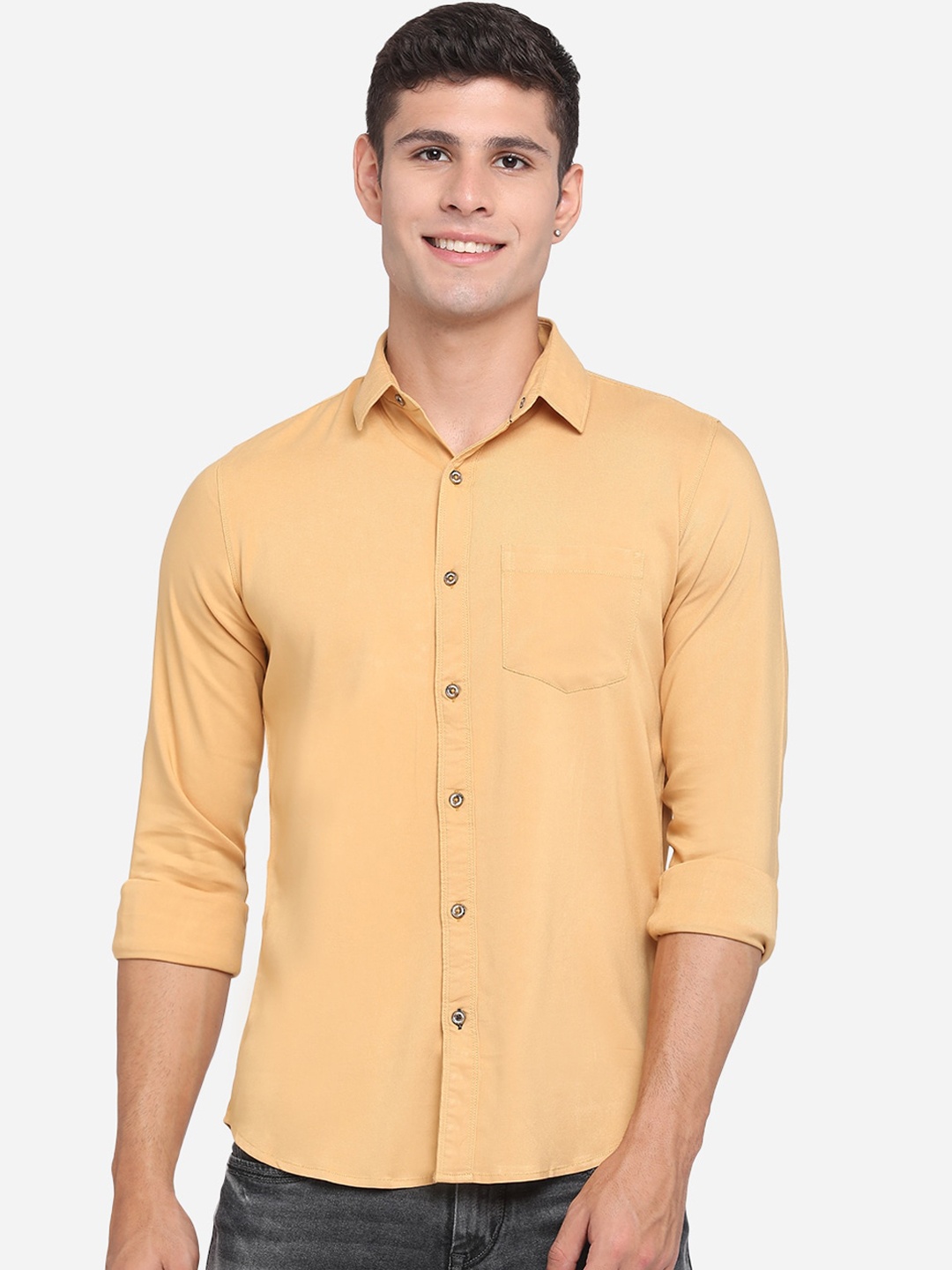 

JADE BLUE Men Yellow Classic Slim Fit Opaque Pure Cotton Casual Shirt