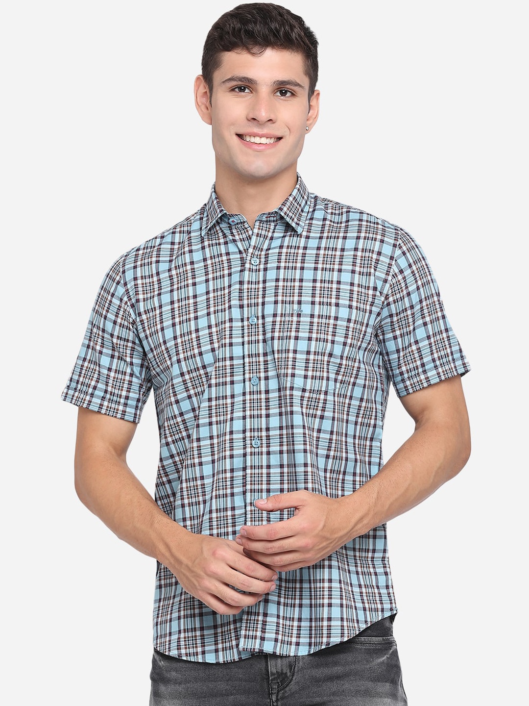 

JADE BLUE Men Blue Classic Slim Fit Micro Checks Opaque Checked Pure Cotton Casual Shirt