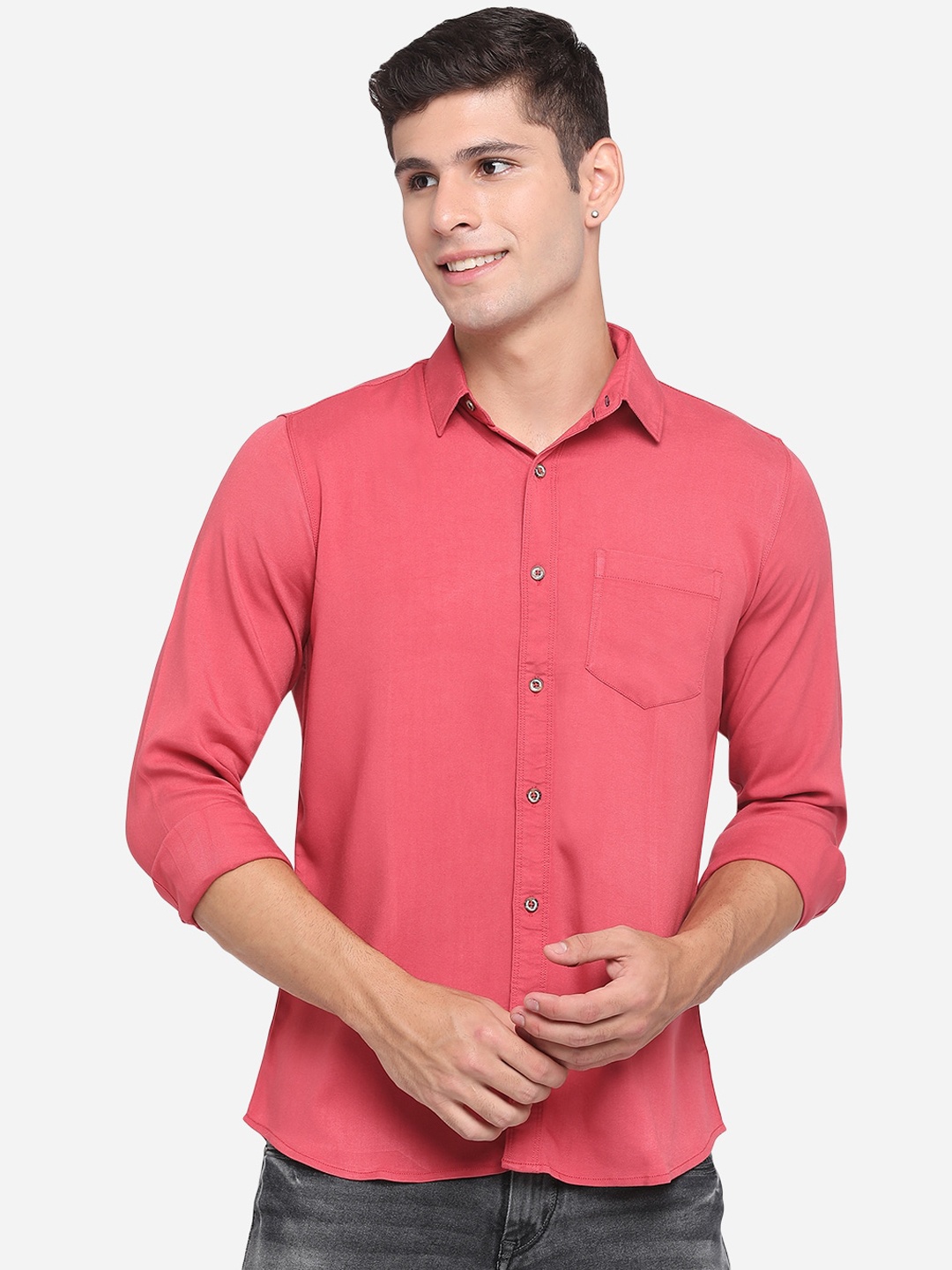 

JADE BLUE Men Pink Classic Slim Fit Opaque Pure Cotton Casual Shirt