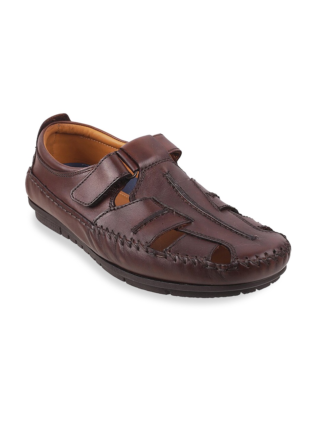 

J.FONTINI Men Brown Leather Shoe-Style Sandals
