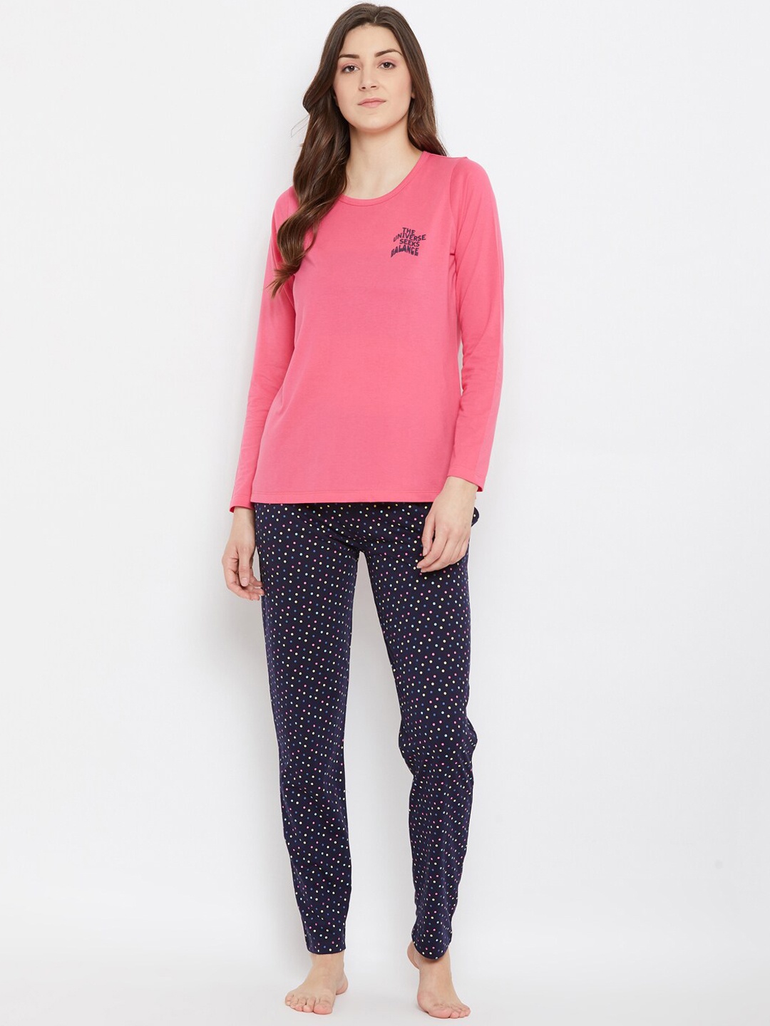 

MADAME M SECRET Women Pink & Navy Blue Solid Night Suit