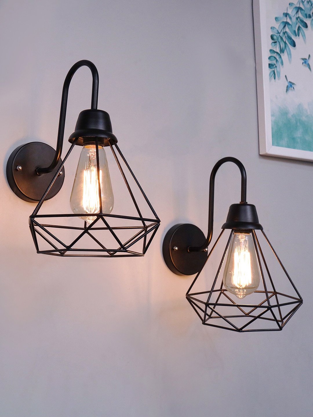 

Farmhouse Metal Diamond Cage Vanity Industrial Wall Sconce Black, set of 2