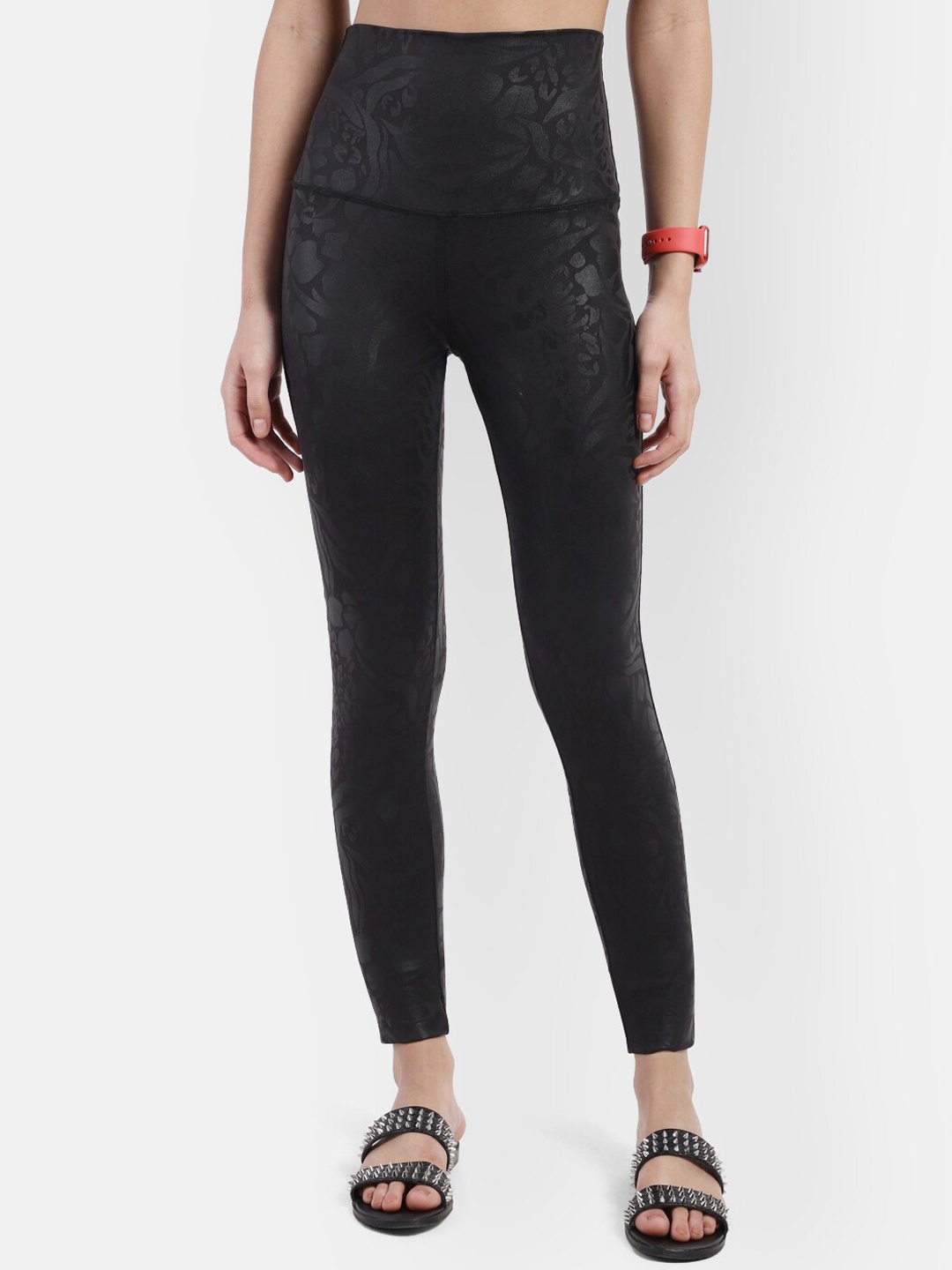 

R26 Women Black Leopard High Rise Leggings with Waistband