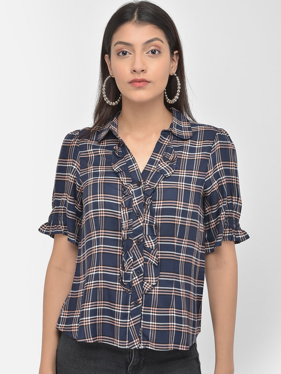 

Latin Quarters Women Blue Tartan Checks Opaque Checked Casual Shirt