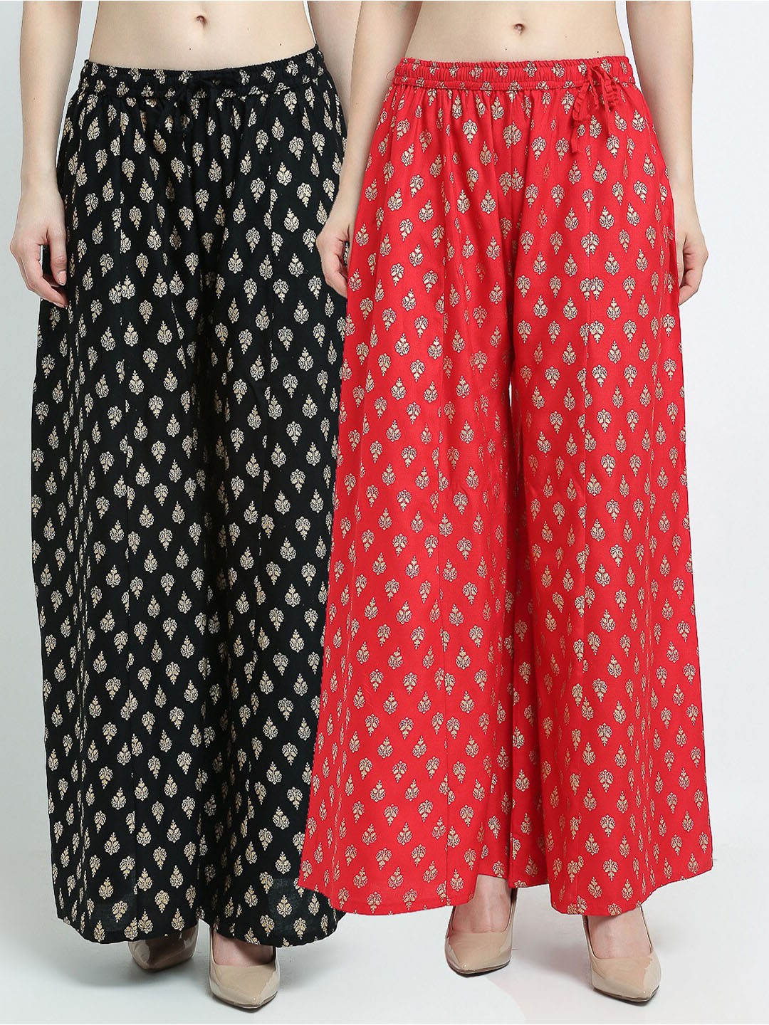 

GRACIT Women Black & Red Set of 2 Ethnic Motifs Printed Knitted Palazzos