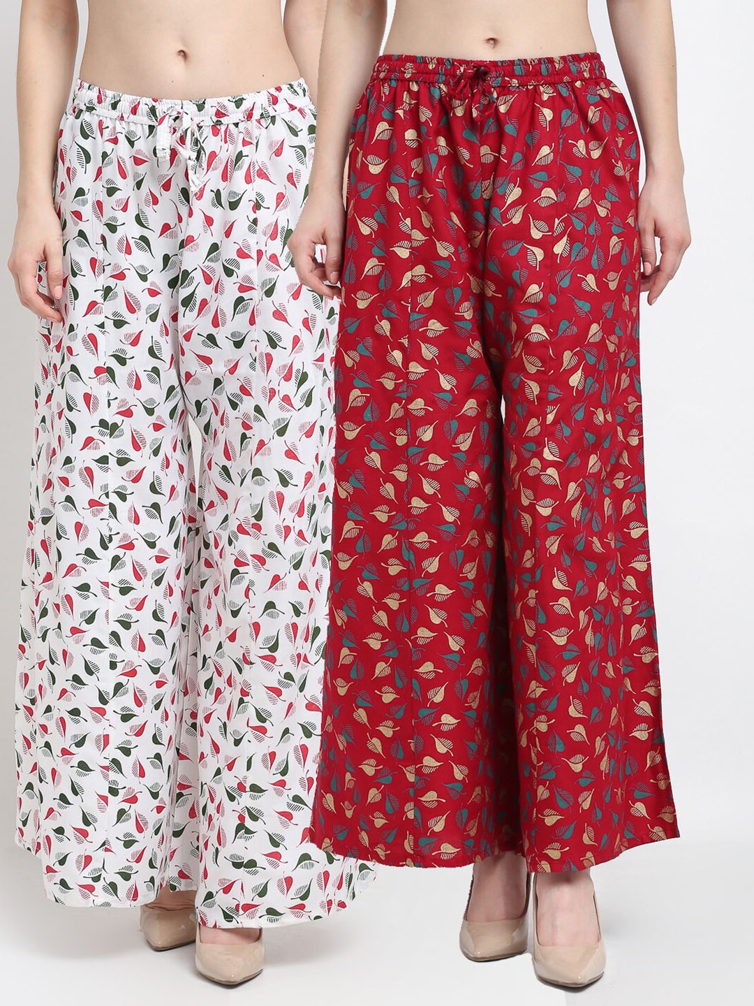 

GRACIT Women Pack Of 2 White & Maroon Ethnic Motifs Printed Flared Palazzos