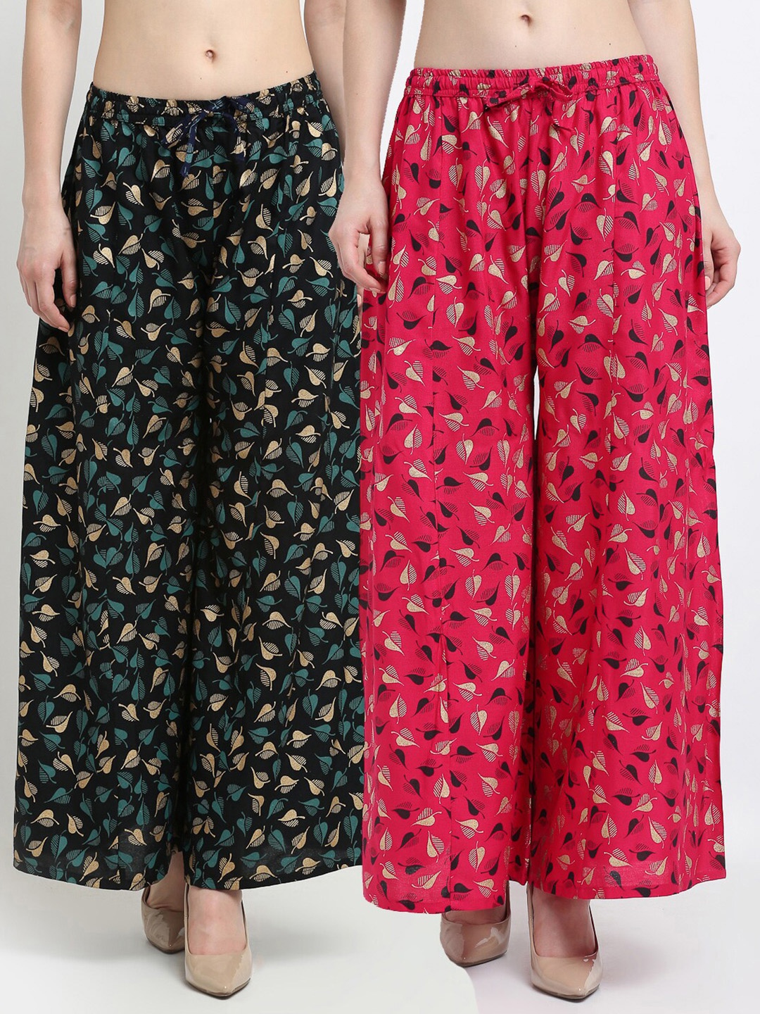 

GRACIT Women Pack Of 2 Black & Pink Printed Flared Knitted Ethnic Palazzos