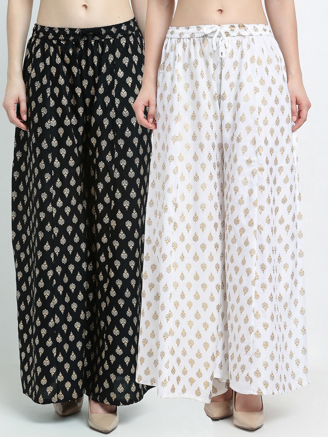 

GRACIT Women Set of 2 Black & White Printed Rayon Palazzos