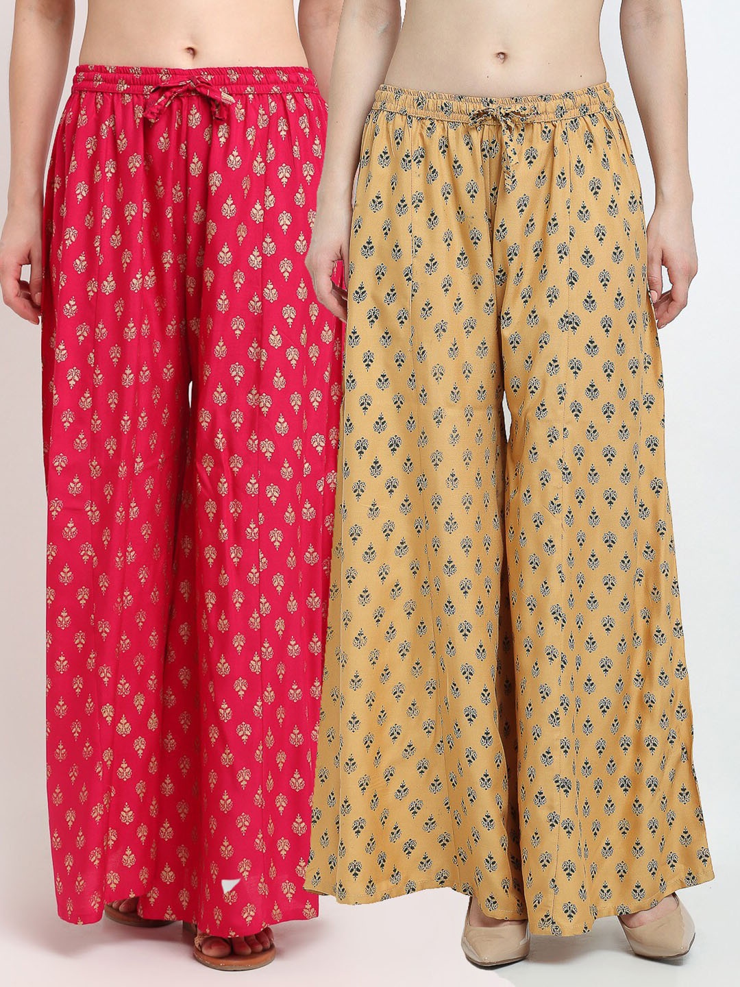 

GRACIT Women Pink & Beige Set Of 2 Ethnic Motifs Printed Knitted Palazzos
