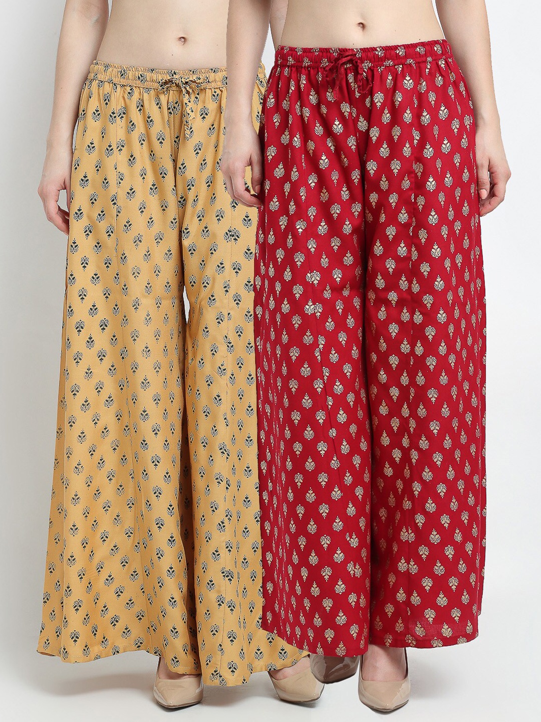 

GRACIT Women Beige & Maroon Printed Palazzos Pack of 2