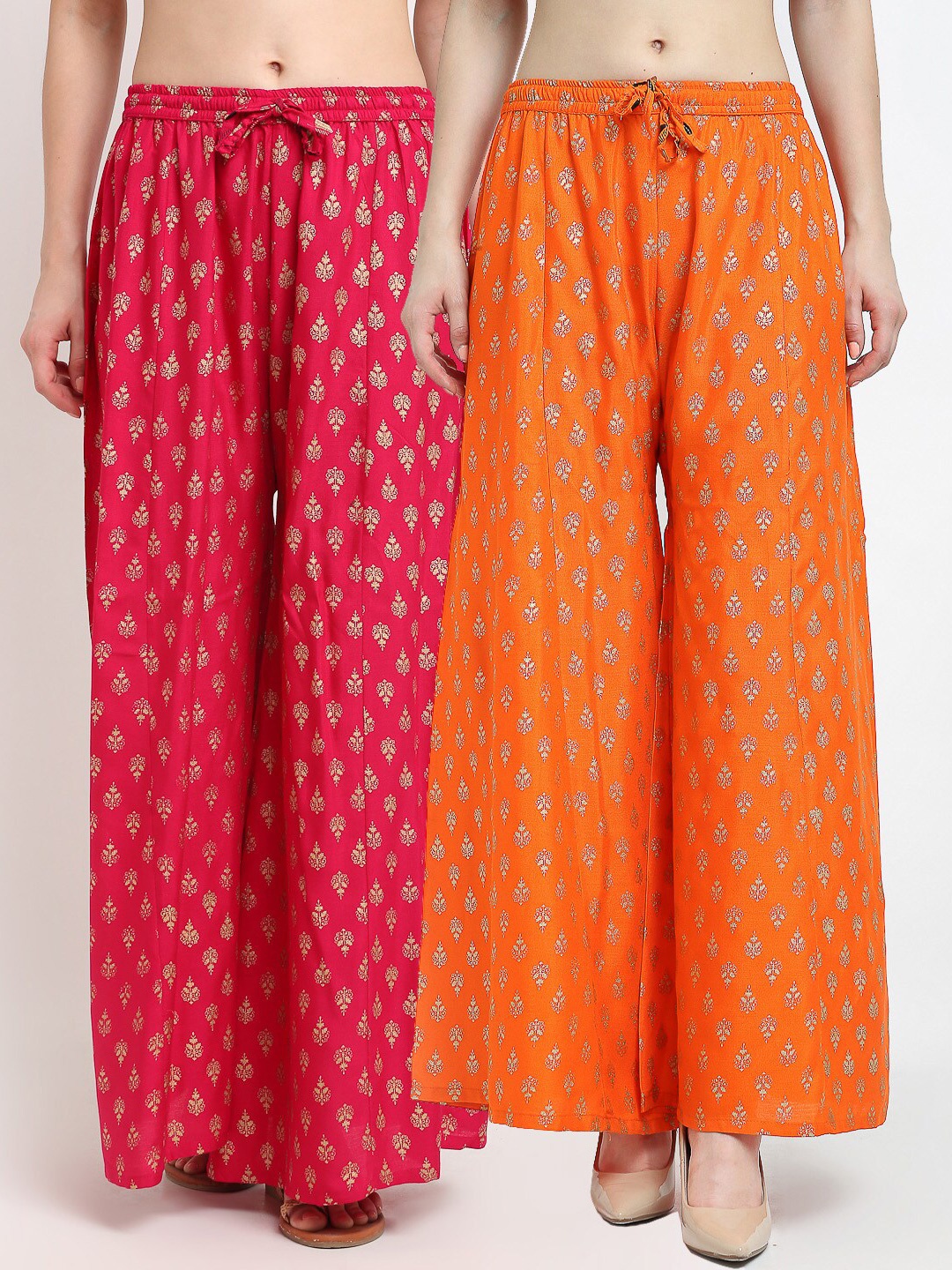 

GRACIT Women Pink & Orange Set of 2 Ethnic Motifs Printed Knitted Palazzos