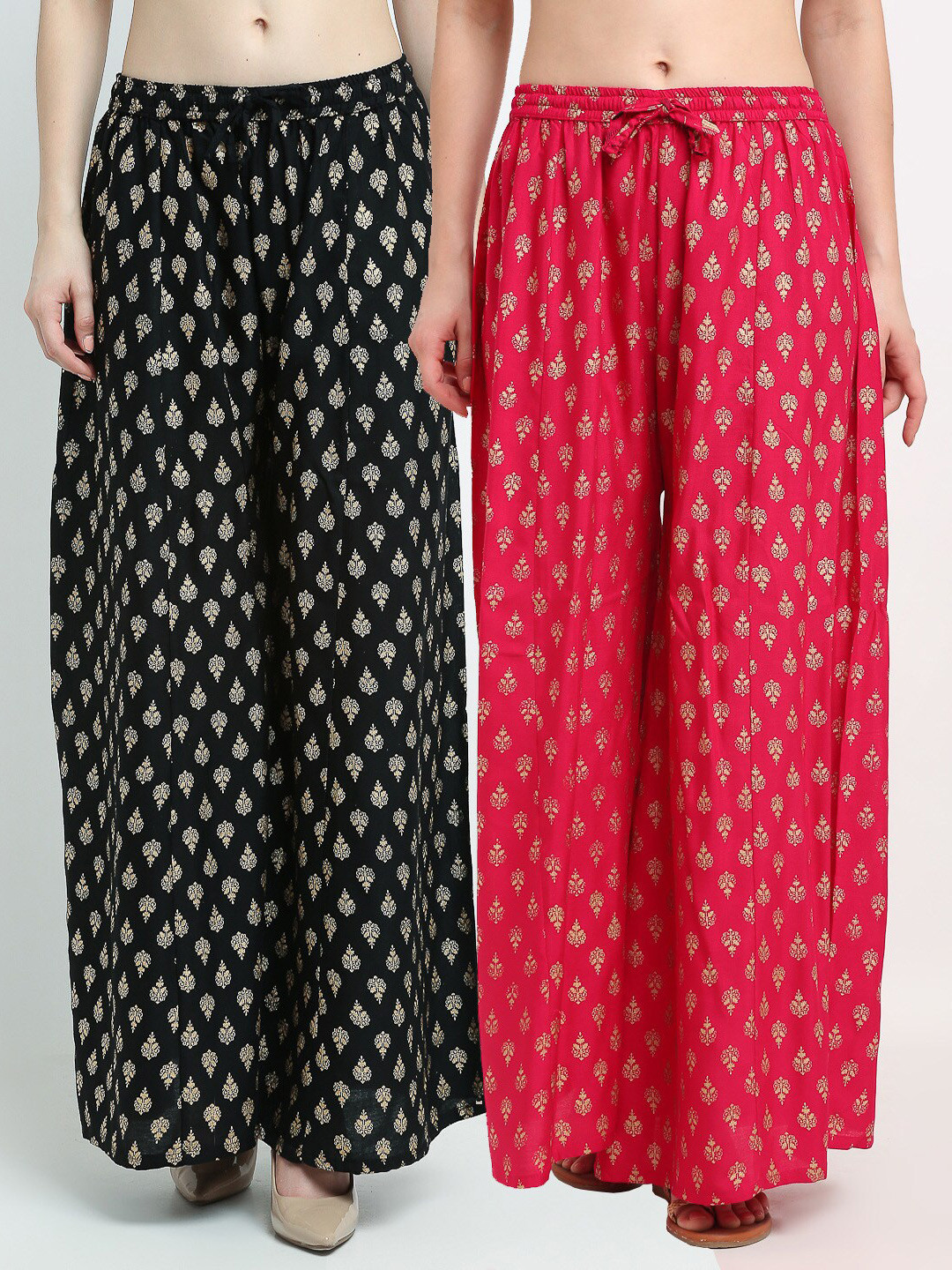 

GRACIT Women Black & Red 2 Floral Printed Flared Knitted Ethnic Palazzos