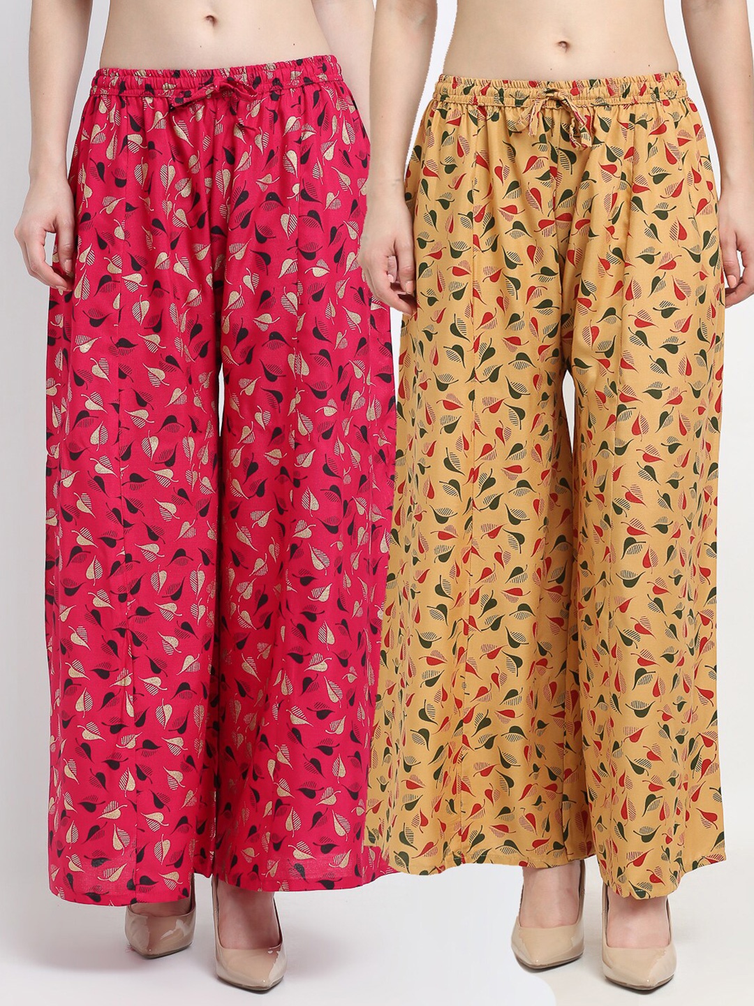 

GRACIT Women Set of 2 Pink & Mustard Printed Rayon Palazzos