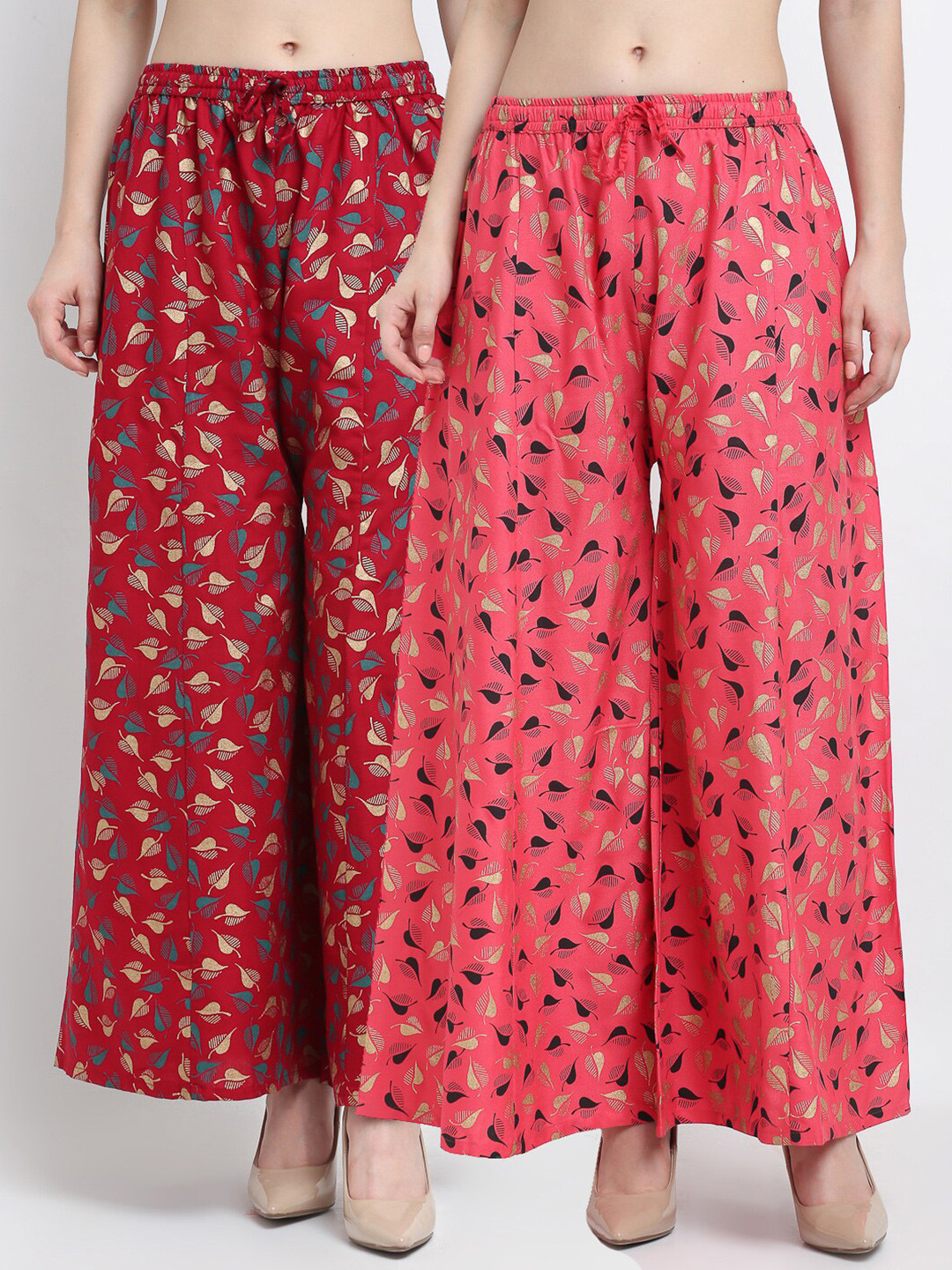 

GRACIT Women Pack Of 2 Maroon & Pink Leaves Printed Flared Palazzos