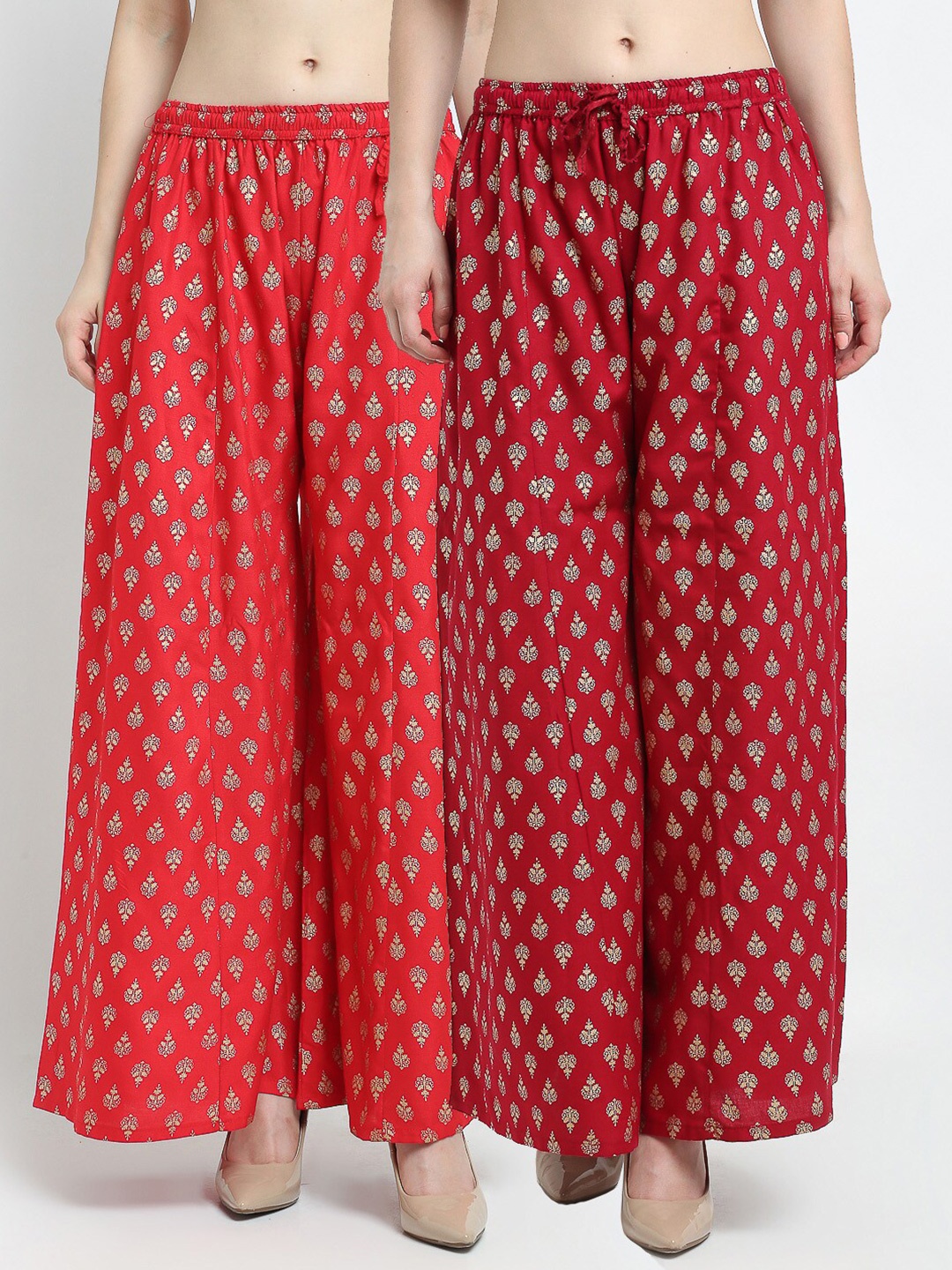 

GRACIT Women Red & Maroon Pack of 2 Floral Printed Flared Knitted Palazzos